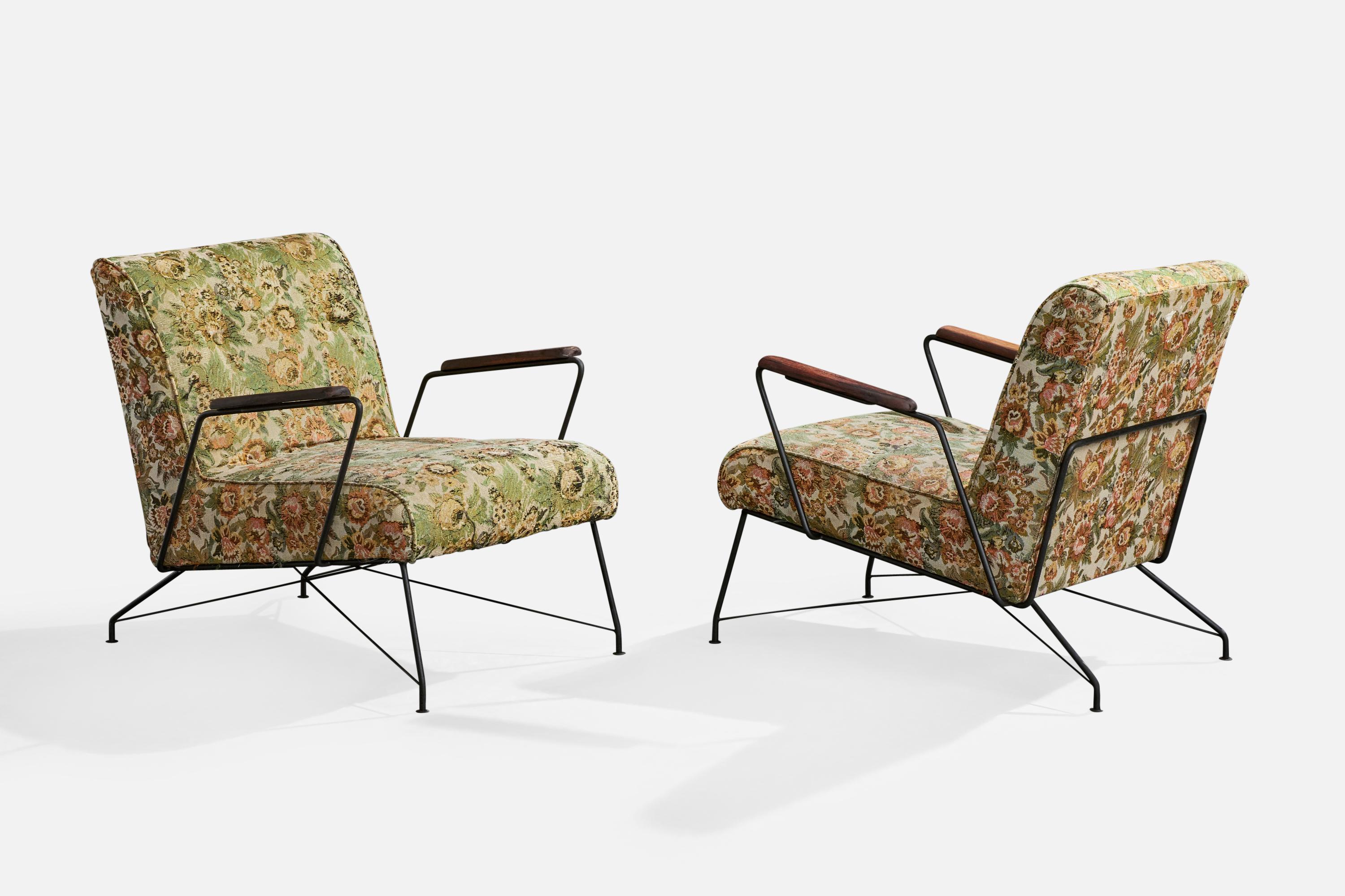 Brasilianischer Designer, Loungesessel, Eisen, Holz, Stoff, Brasilien, 1960er Jahre (Moderne der Mitte des Jahrhunderts) im Angebot