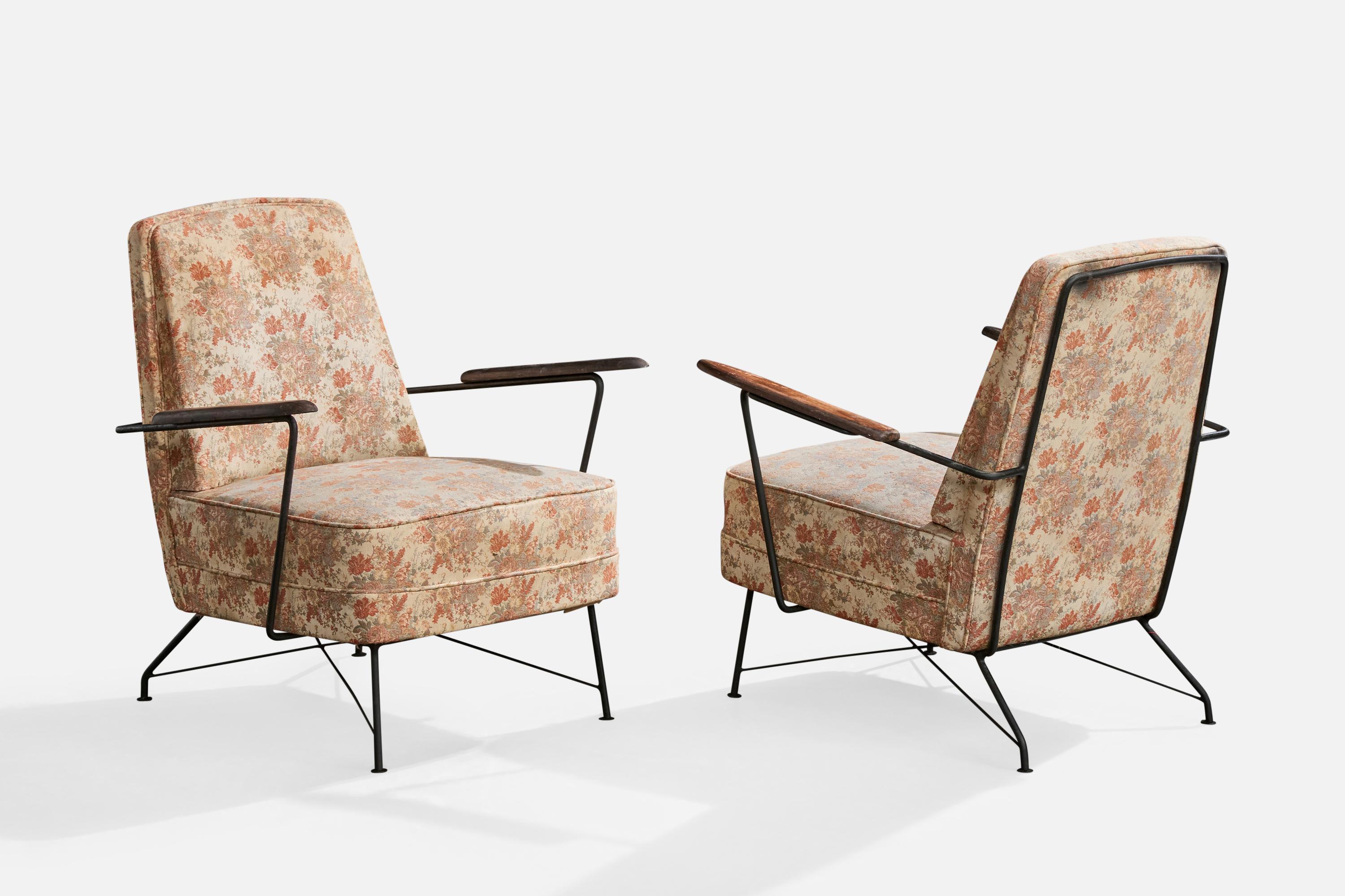 Brasilianischer Designer, Loungesessel, Eisen, Holz, Stoff, Brasilien, 1960er Jahre (Moderne der Mitte des Jahrhunderts) im Angebot