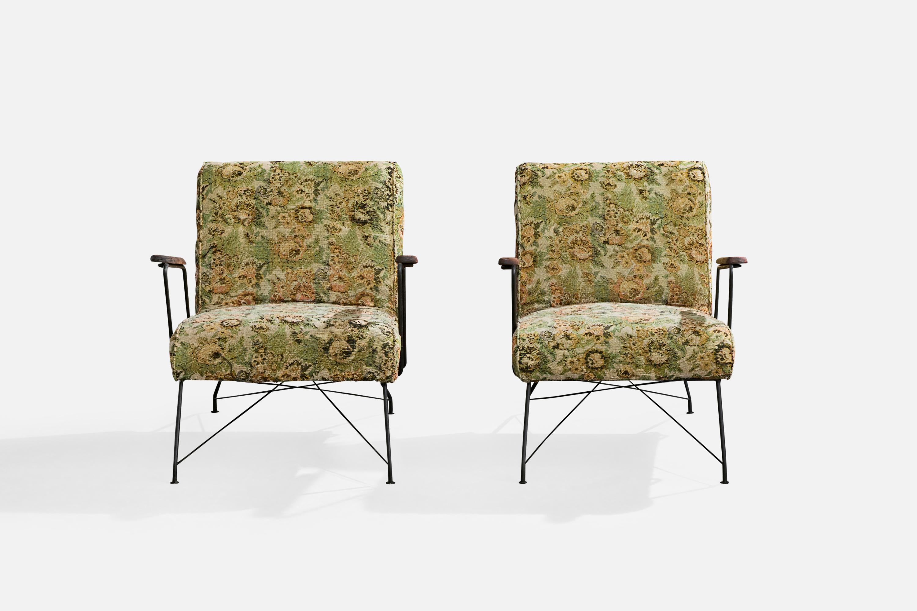 Brasilianischer Designer, Loungesessel, Eisen, Holz, Stoff, Brasilien, 1960er Jahre im Zustand „Gut“ im Angebot in High Point, NC