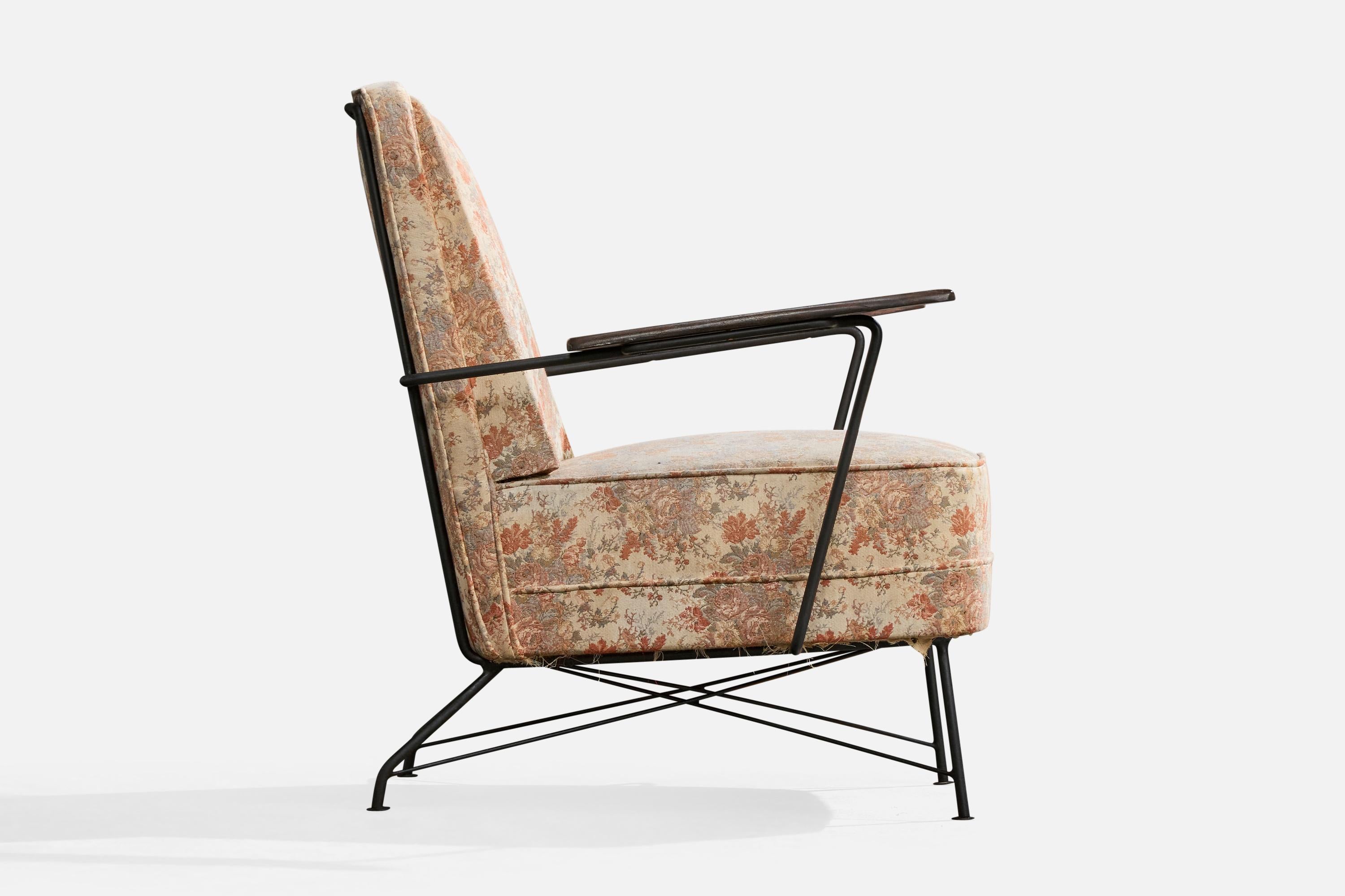 Brasilianischer Designer, Loungesessel, Eisen, Holz, Stoff, Brasilien, 1960er Jahre im Angebot 1