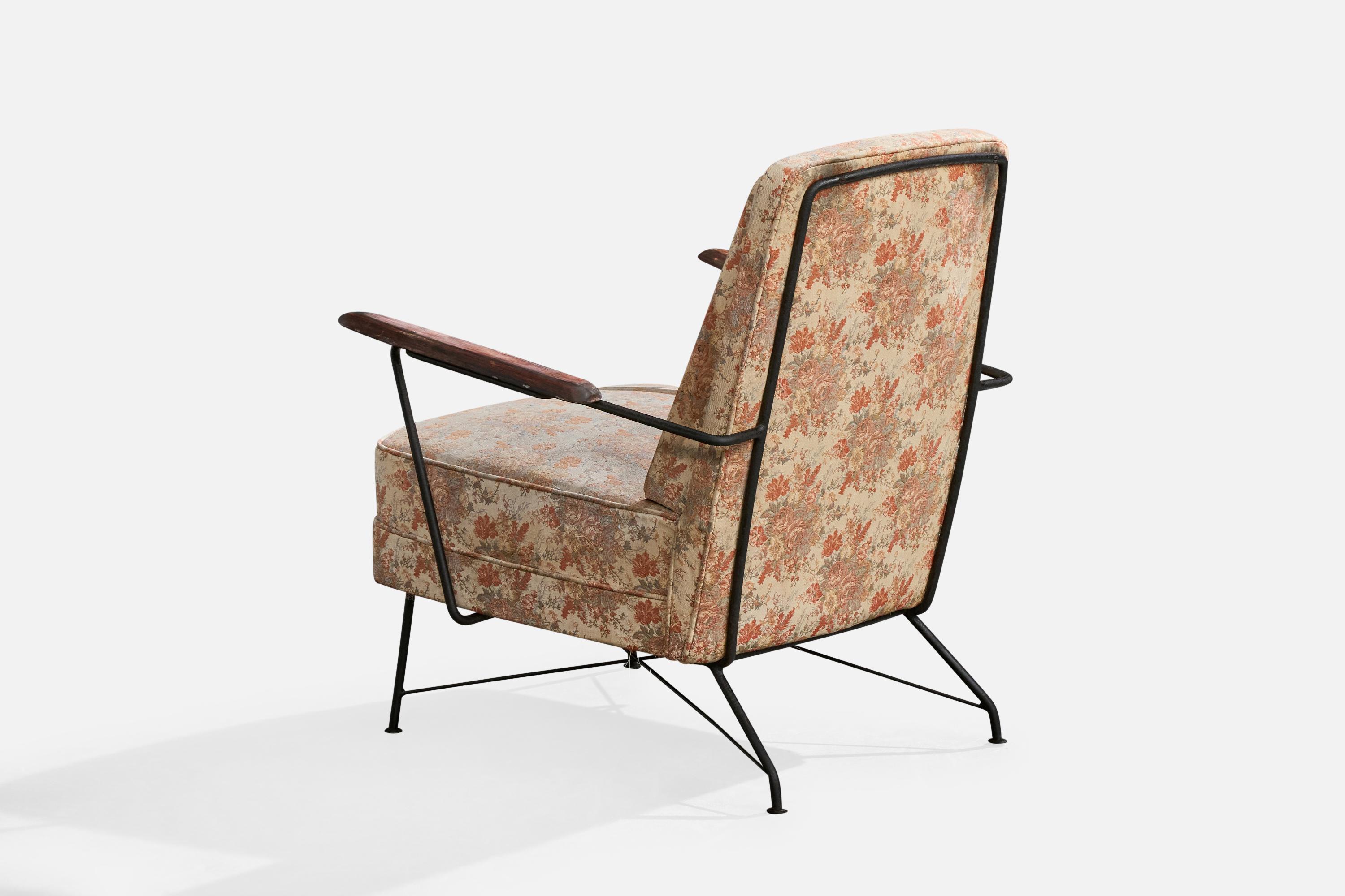 Brasilianischer Designer, Loungesessel, Eisen, Holz, Stoff, Brasilien, 1960er Jahre im Angebot 2