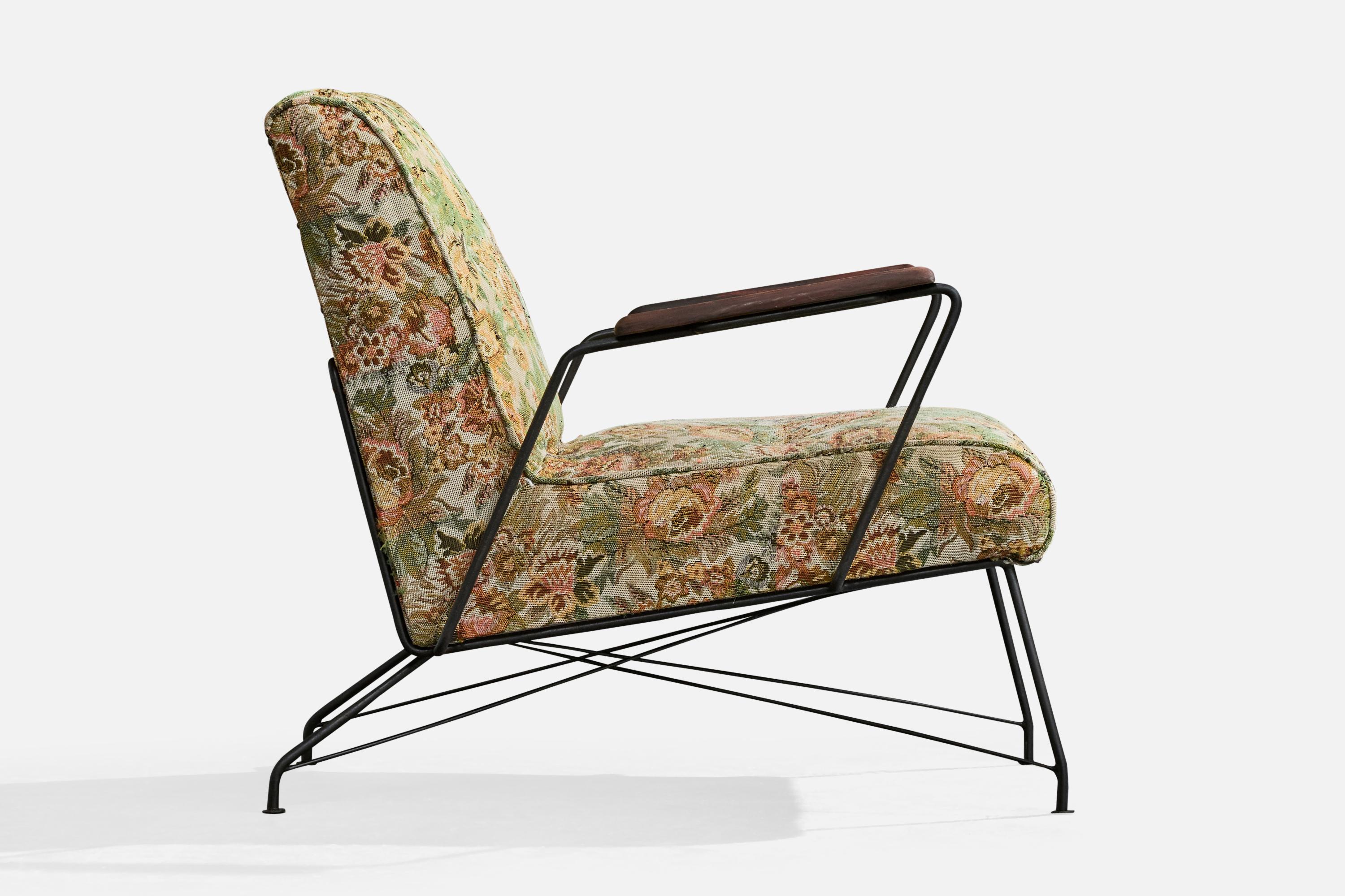 Brasilianischer Designer, Loungesessel, Eisen, Holz, Stoff, Brasilien, 1960er Jahre im Angebot 2