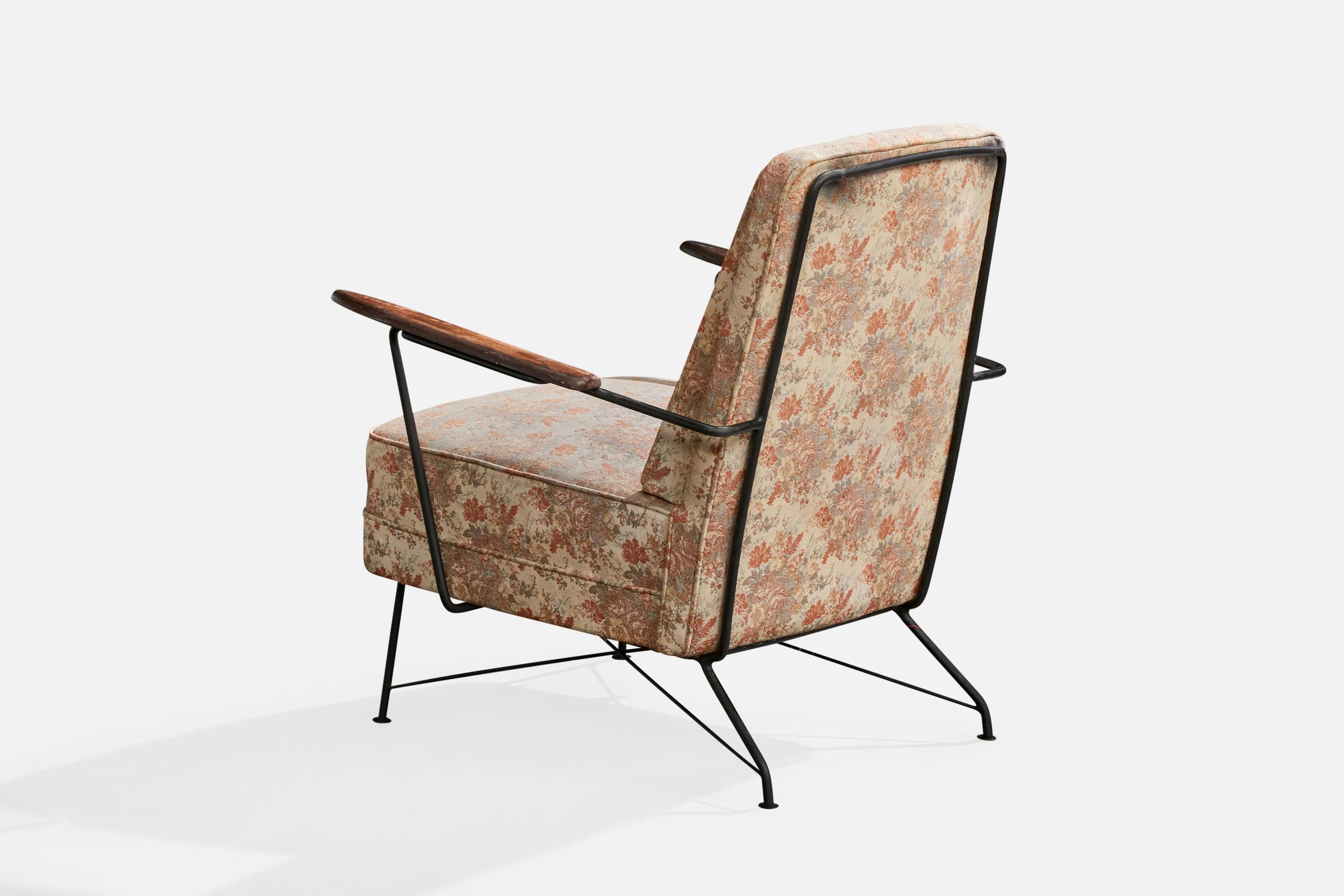 Brasilianischer Designer, Loungesessel, Eisen, Holz, Stoff, Brasilien, 1960er Jahre im Angebot 2