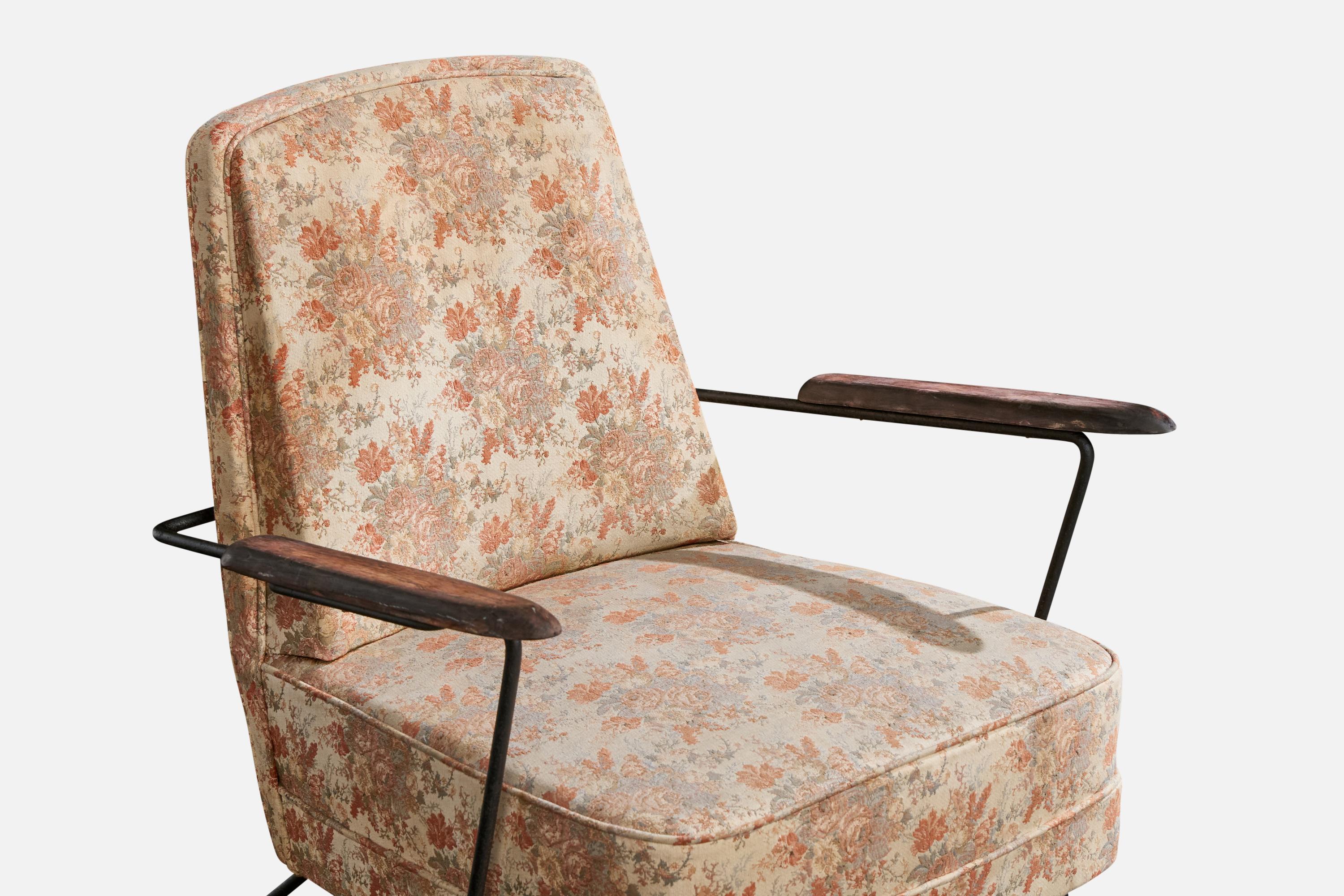 Brasilianischer Designer, Loungesessel, Eisen, Holz, Stoff, Brasilien, 1960er Jahre im Angebot 3