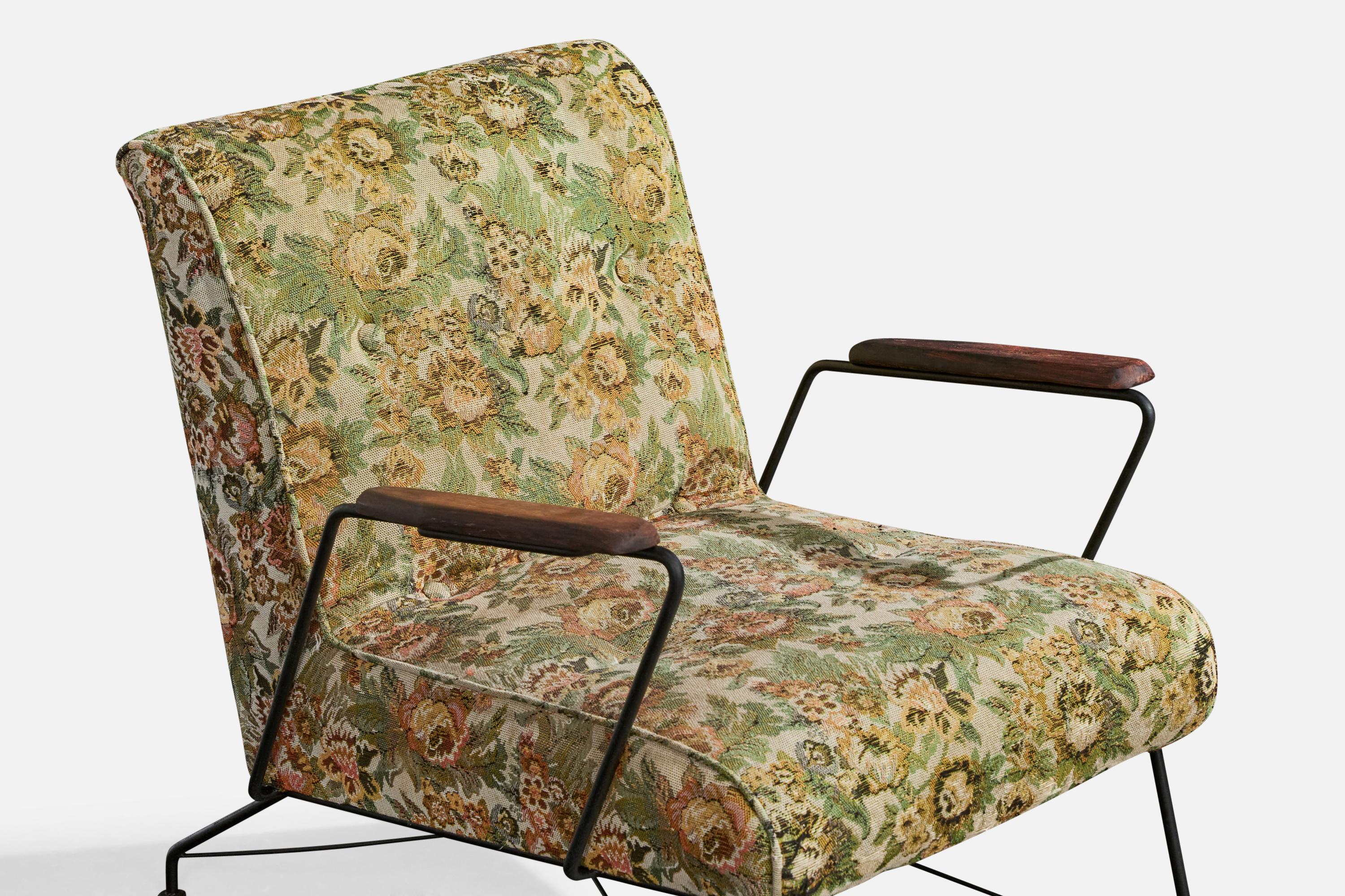 Brasilianischer Designer, Loungesessel, Eisen, Holz, Stoff, Brasilien, 1960er Jahre im Angebot 3