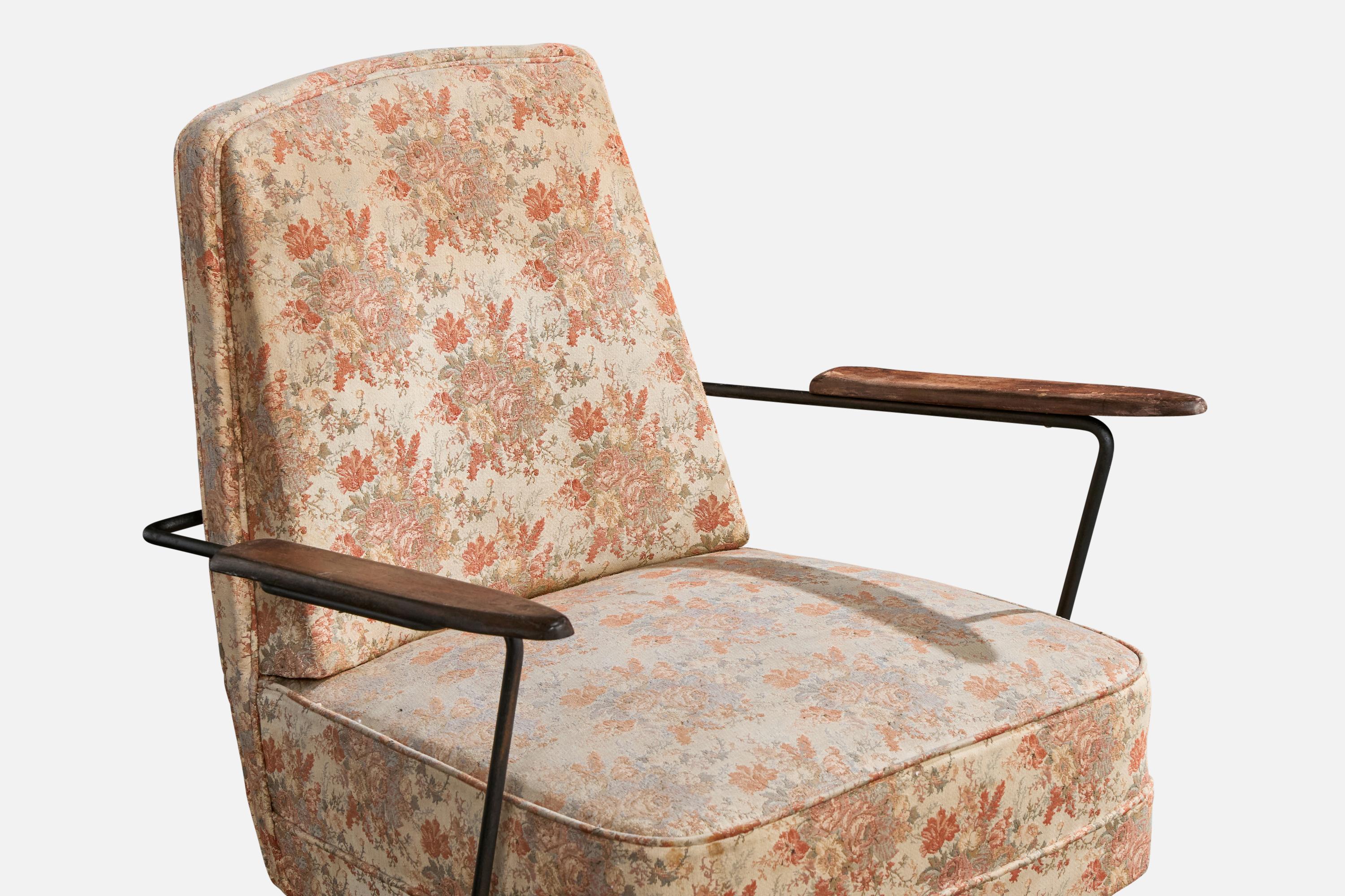 Brasilianischer Designer, Loungesessel, Eisen, Holz, Stoff, Brasilien, 1960er Jahre im Angebot 3