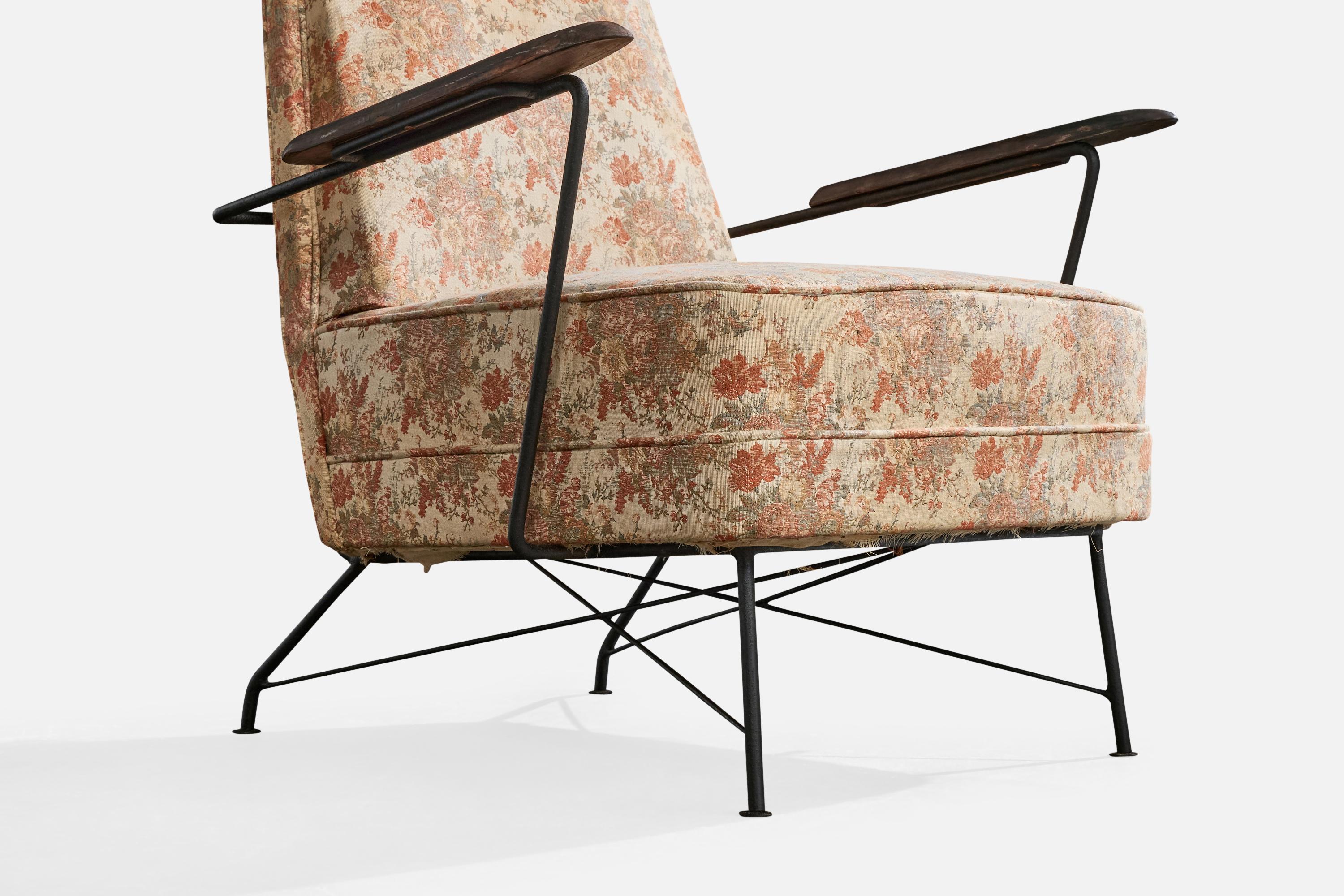 Brasilianischer Designer, Loungesessel, Eisen, Holz, Stoff, Brasilien, 1960er Jahre im Angebot 4