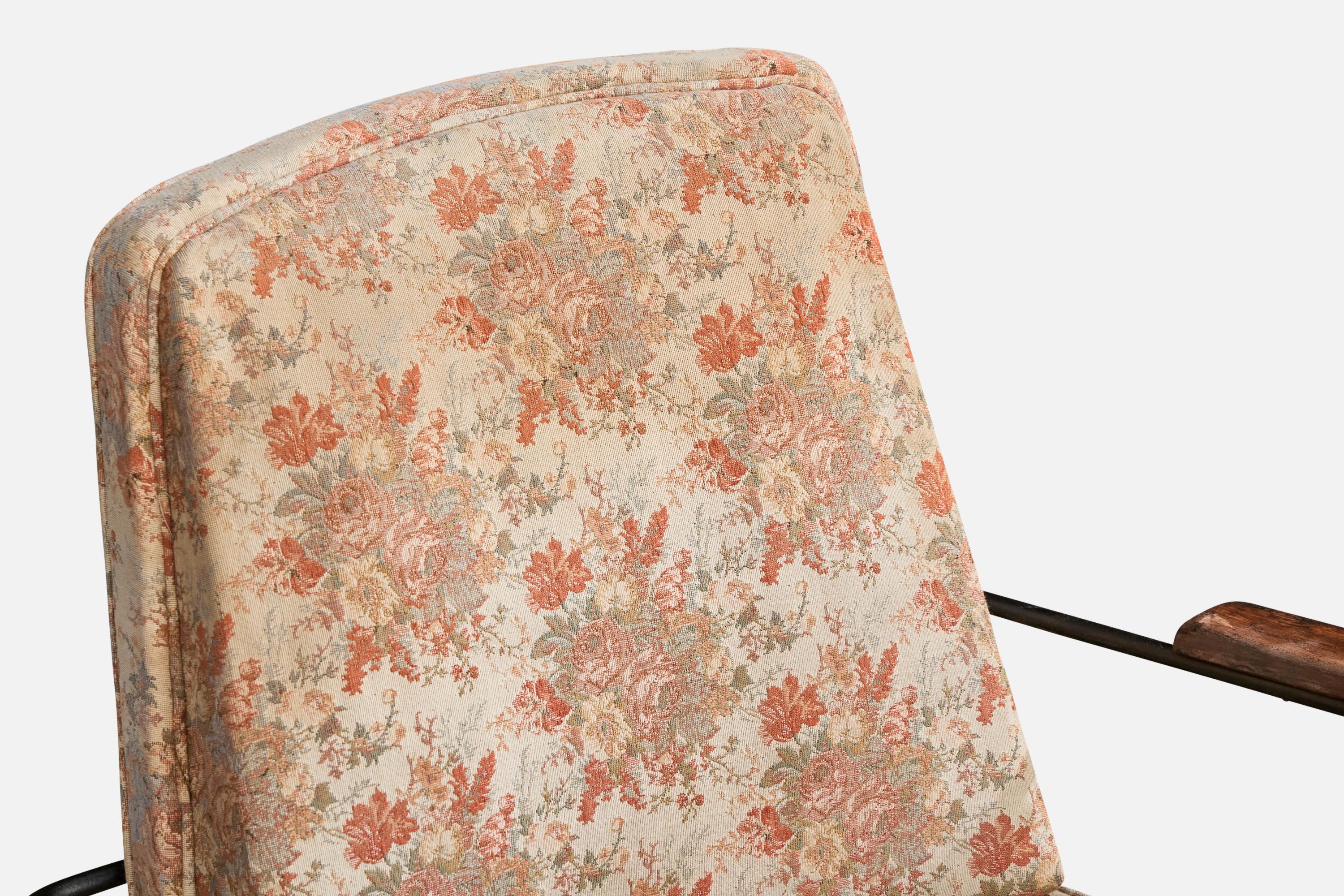 Brasilianischer Designer, Loungesessel, Eisen, Holz, Stoff, Brasilien, 1960er Jahre im Angebot 4