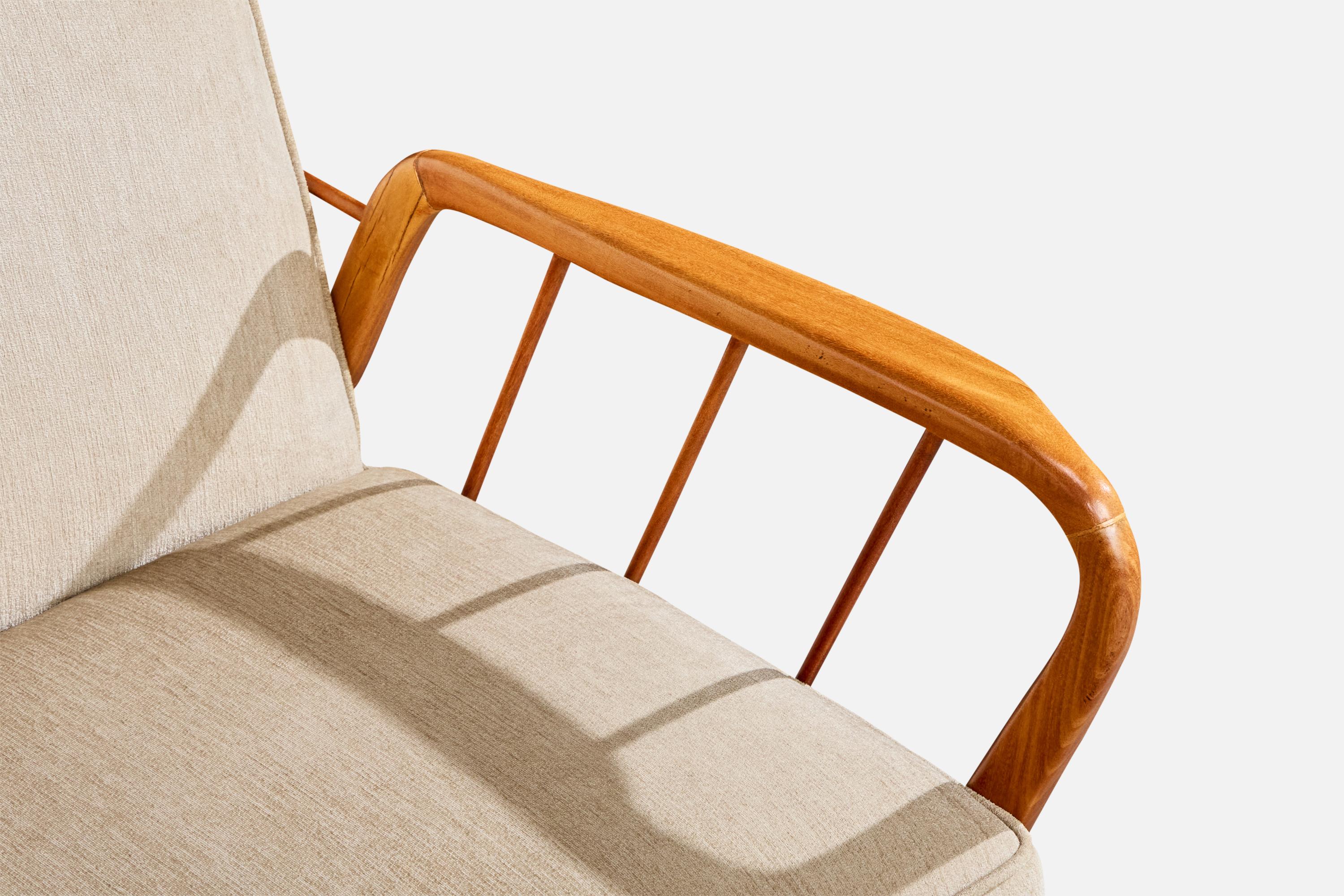 Designer brésilien, chaises longues, Wood, tissu, Brésil, années 1950 en vente 3