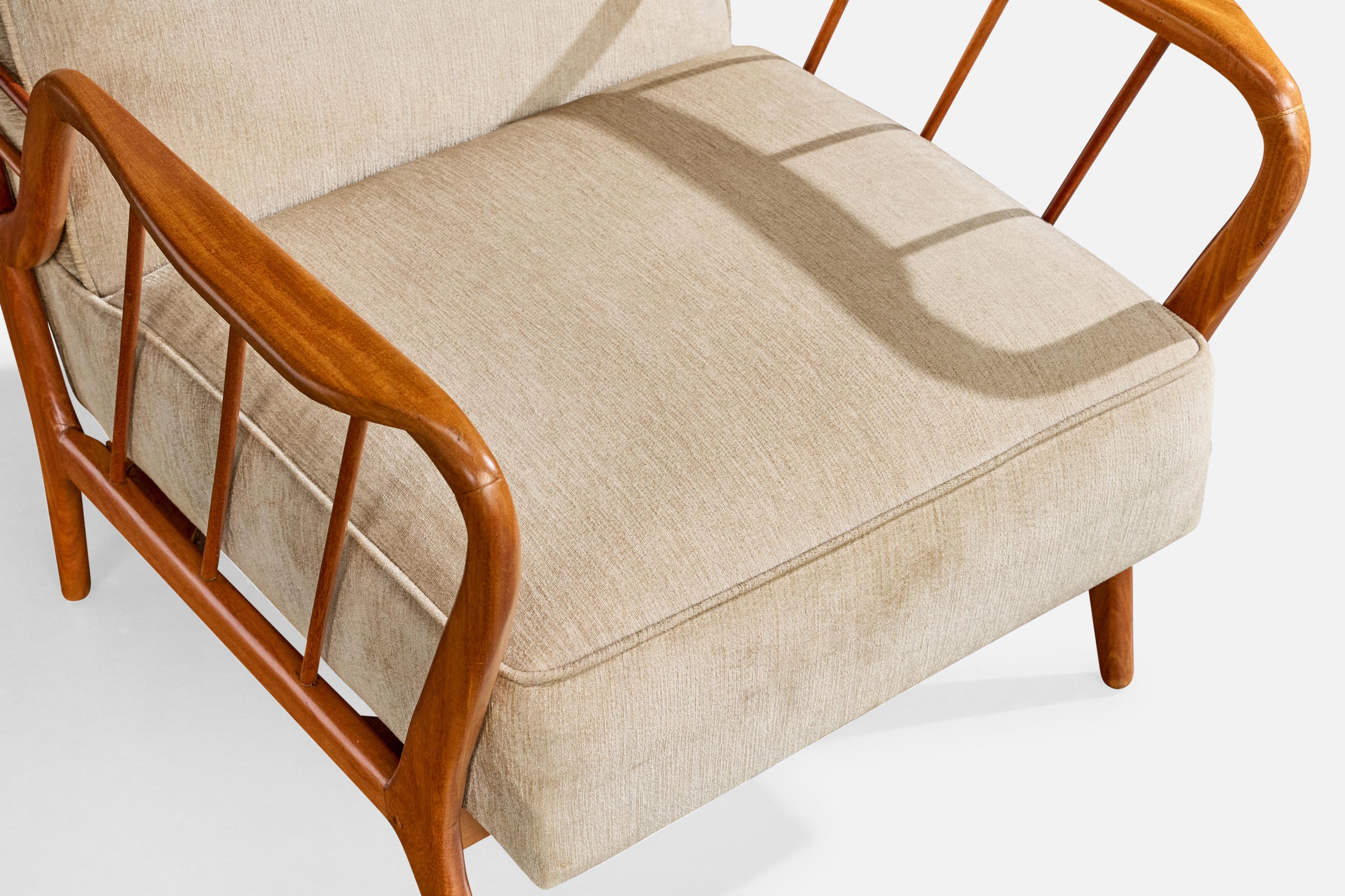 Designer brésilien, chaises longues, Wood, tissu, Brésil, années 1950 en vente 4