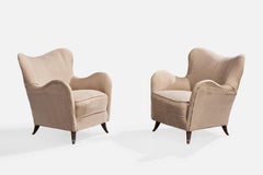 Brazilian Designer, Lounge Chairs, Wood, Fabric, Brazil, 1950s