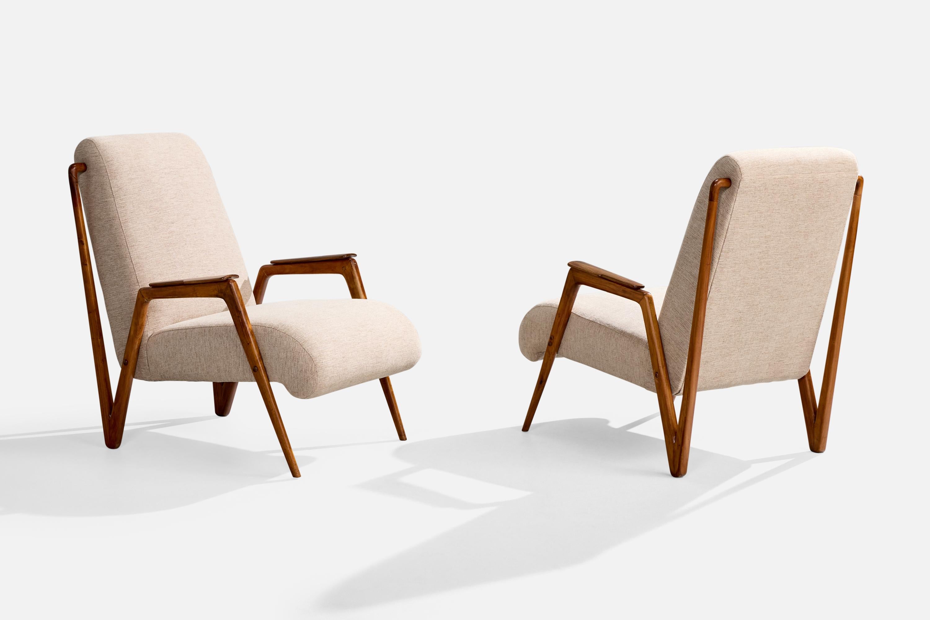 Mid-Century Modern Designer brésilien, chaises longues, Wood, tissu, Brésil, années 1950