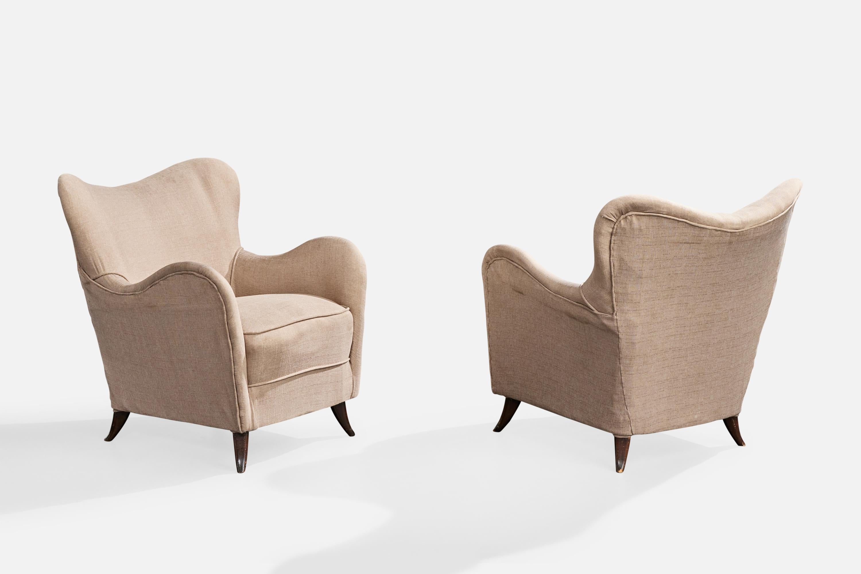 Mid-Century Modern Designer brésilien, chaises longues, Wood, tissu, Brésil, années 1950 en vente