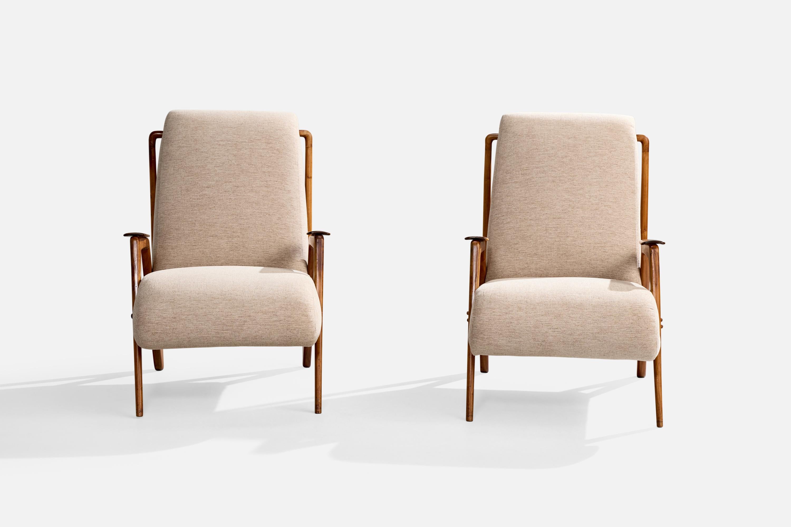 Brésilien Designer brésilien, chaises longues, Wood, tissu, Brésil, années 1950