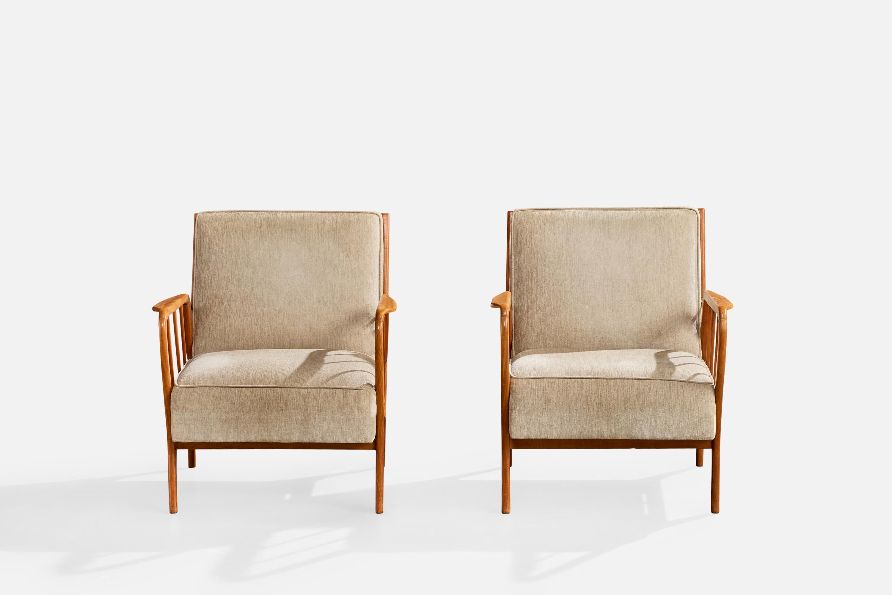 Brésilien Designer brésilien, chaises longues, Wood, tissu, Brésil, années 1950 en vente