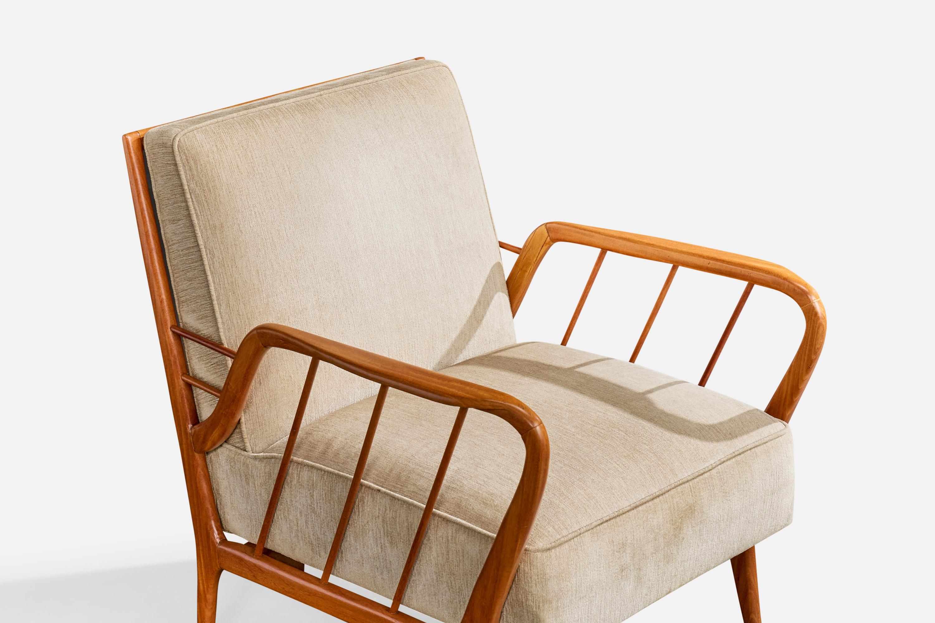 Designer brésilien, chaises longues, Wood, tissu, Brésil, années 1950 en vente 1