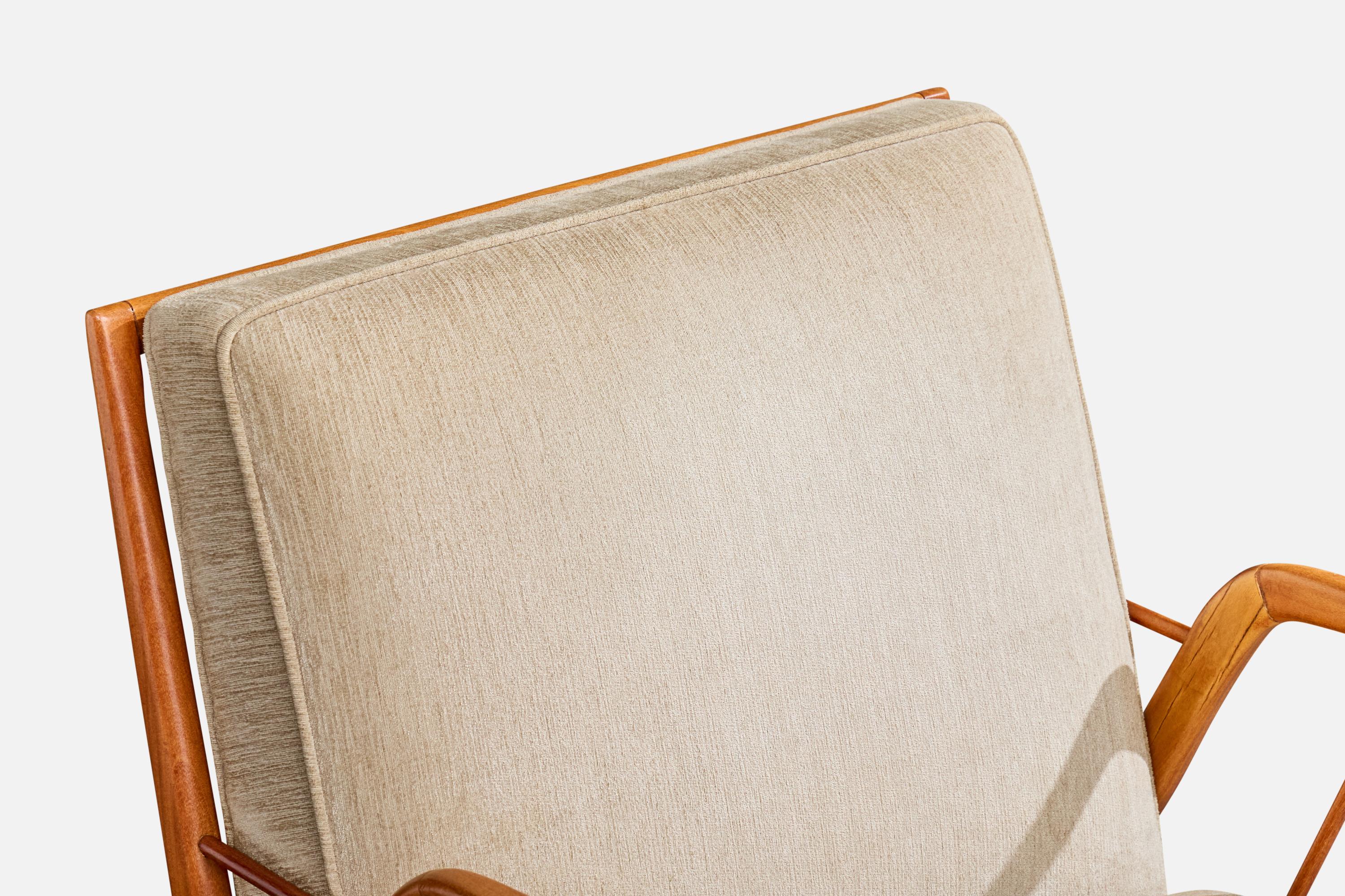 Designer brésilien, chaises longues, Wood, tissu, Brésil, années 1950 en vente 2