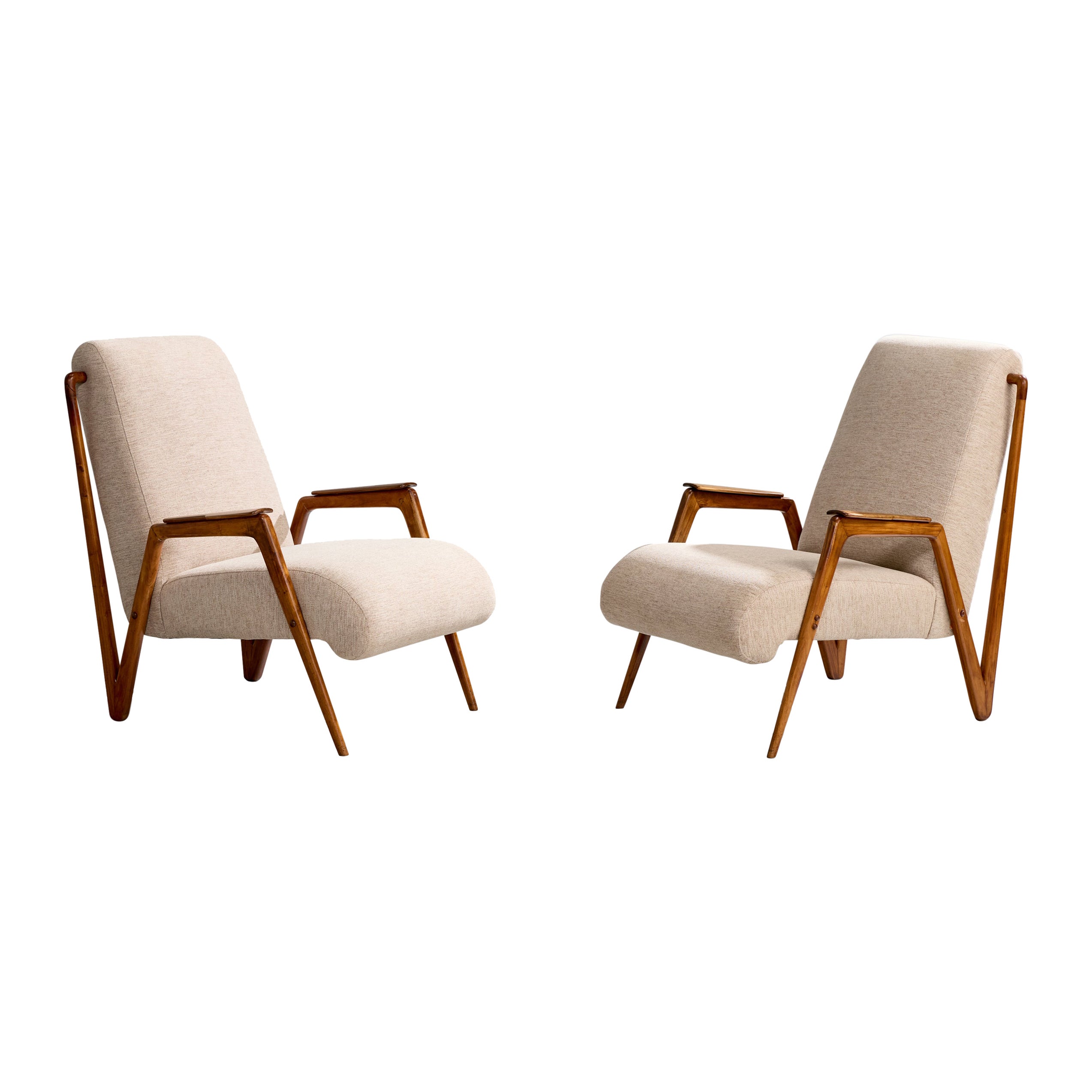 Designer brésilien, chaises longues, Wood, tissu, Brésil, années 1950