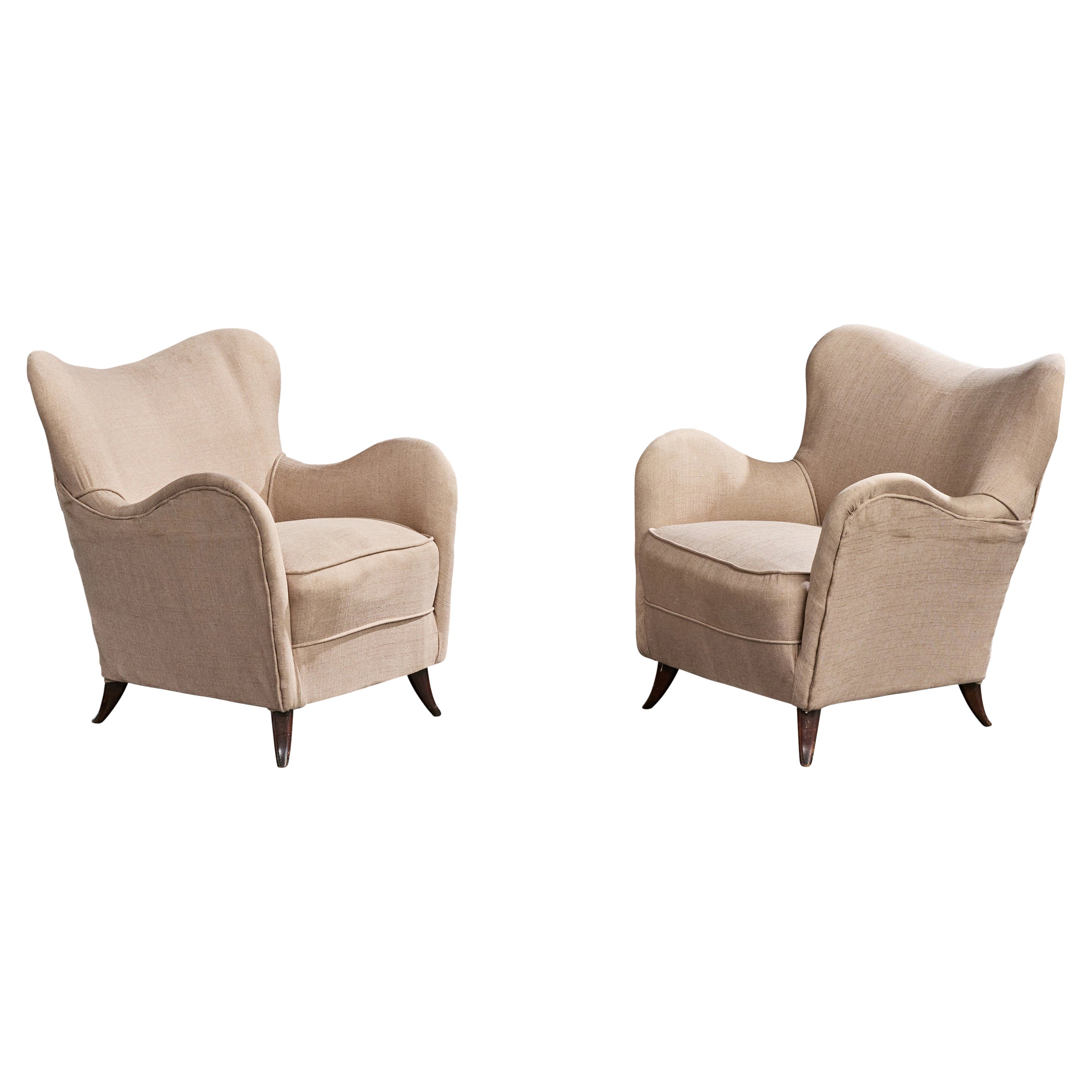 Designer brésilien, chaises longues, Wood, tissu, Brésil, années 1950
