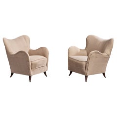 Designer brésilien, chaises longues, Wood, tissu, Brésil, années 1950