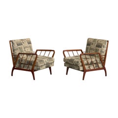 Brazilian Designer, Lounge Chairs, Wood, Fabric, Brazil, 1950s
