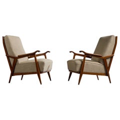 Brazilian Designer, Lounge Chairs, Wood, Fabric, Brazil, 1950s