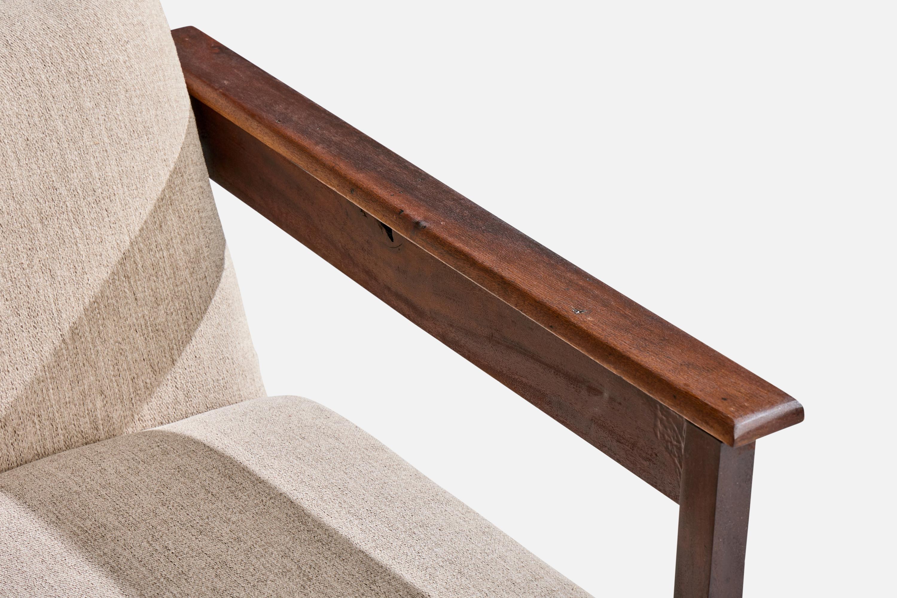Brazilian Designer, Lounge Chairs, Wood, Fabric, Brazil, 1960s in vendita 3