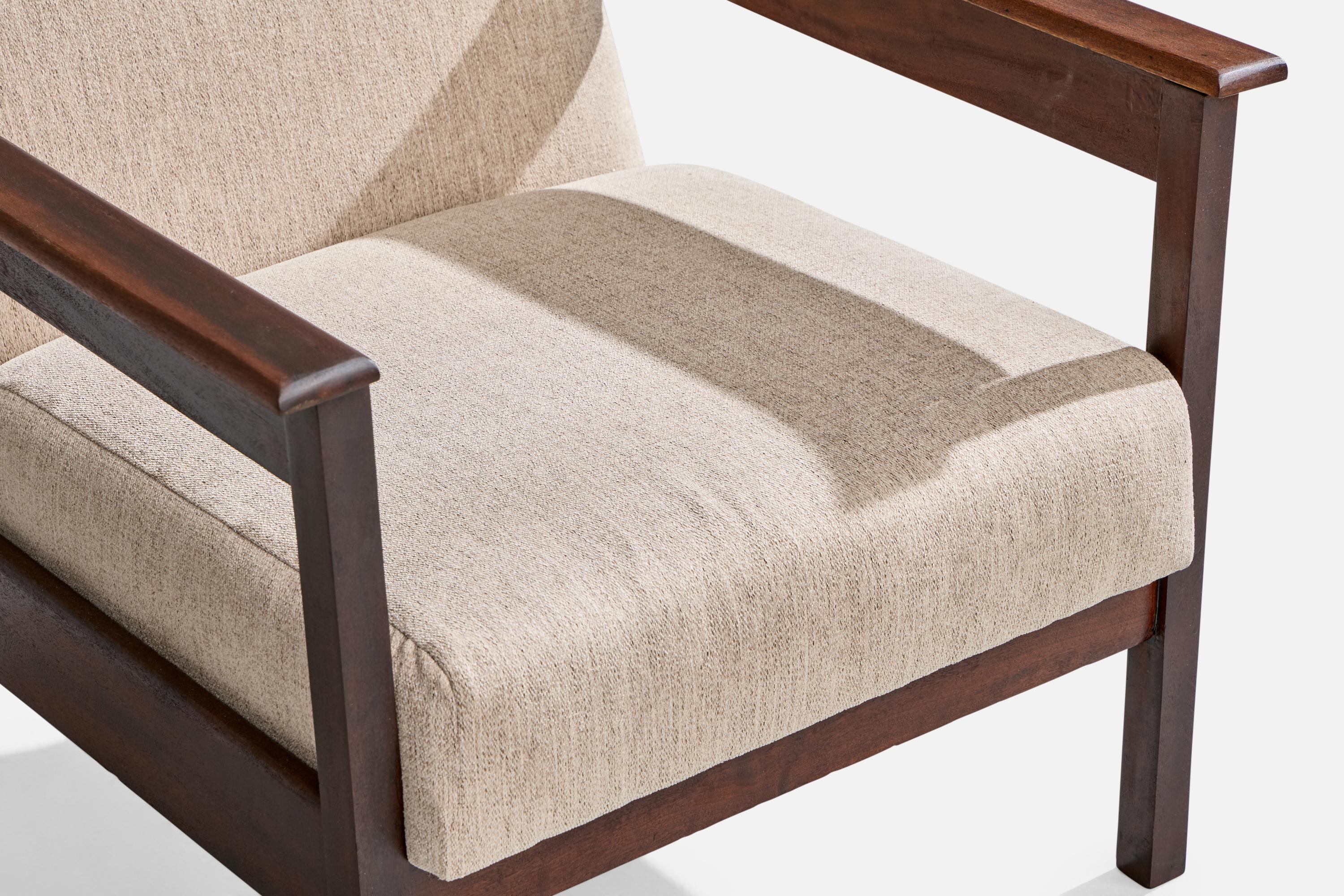 Brazilian Designer, Lounge Chairs, Wood, Fabric, Brazil, 1960s in vendita 4