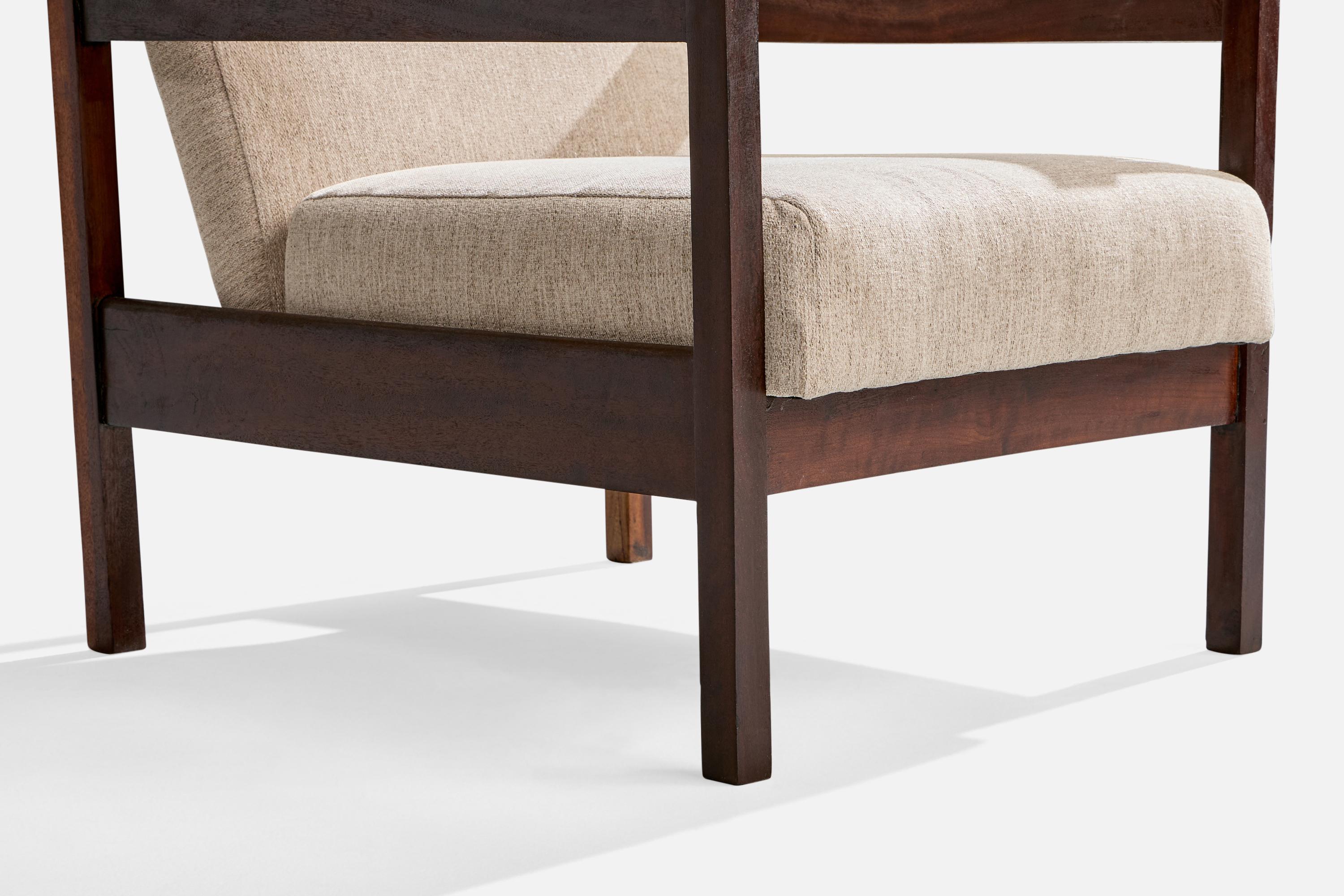 Brazilian Designer, Lounge Chairs, Wood, Fabric, Brazil, 1960s in vendita 5