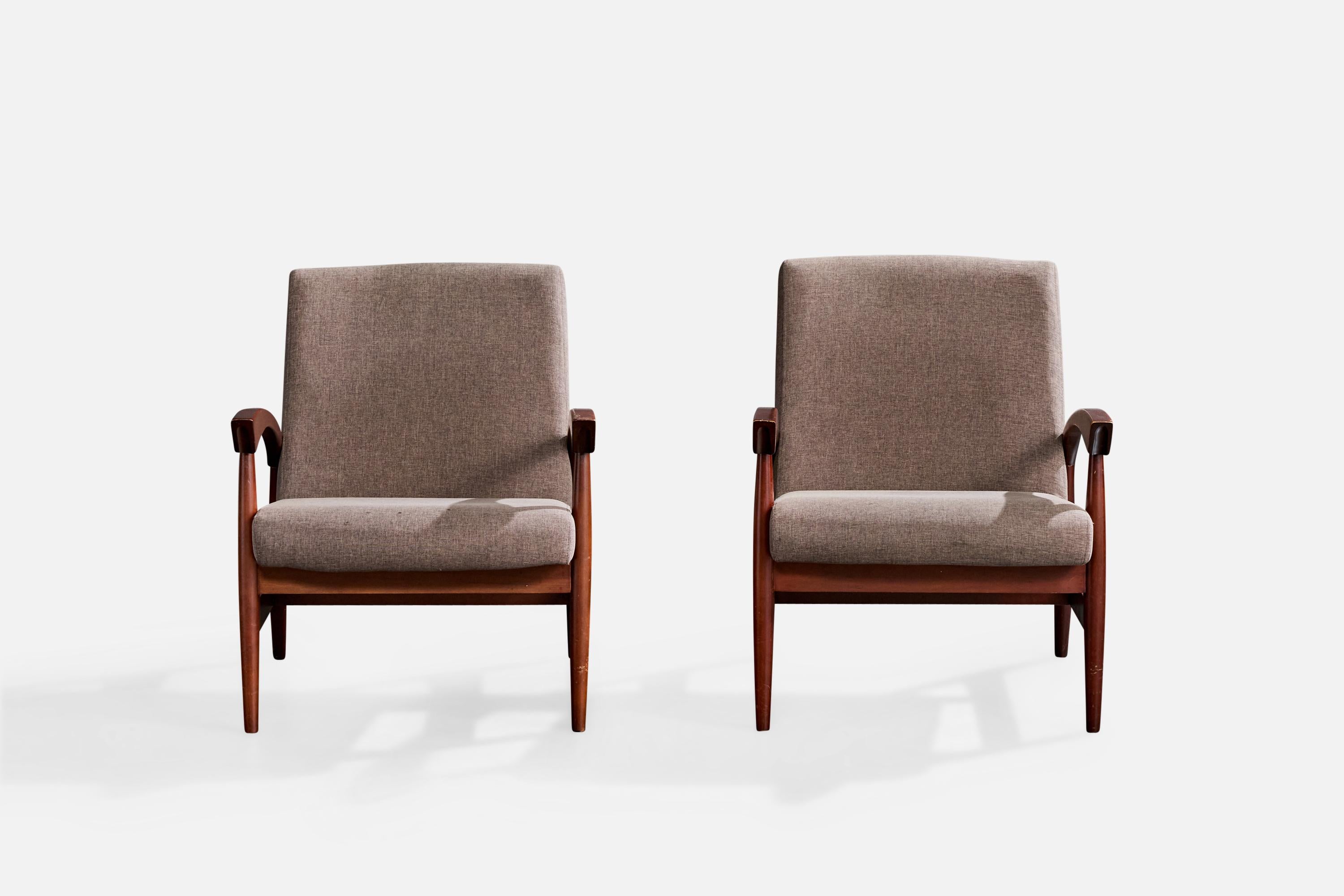 Brésilien Designer brésilien, chaises longues, Wood, tissu, Brésil, années 1960 en vente