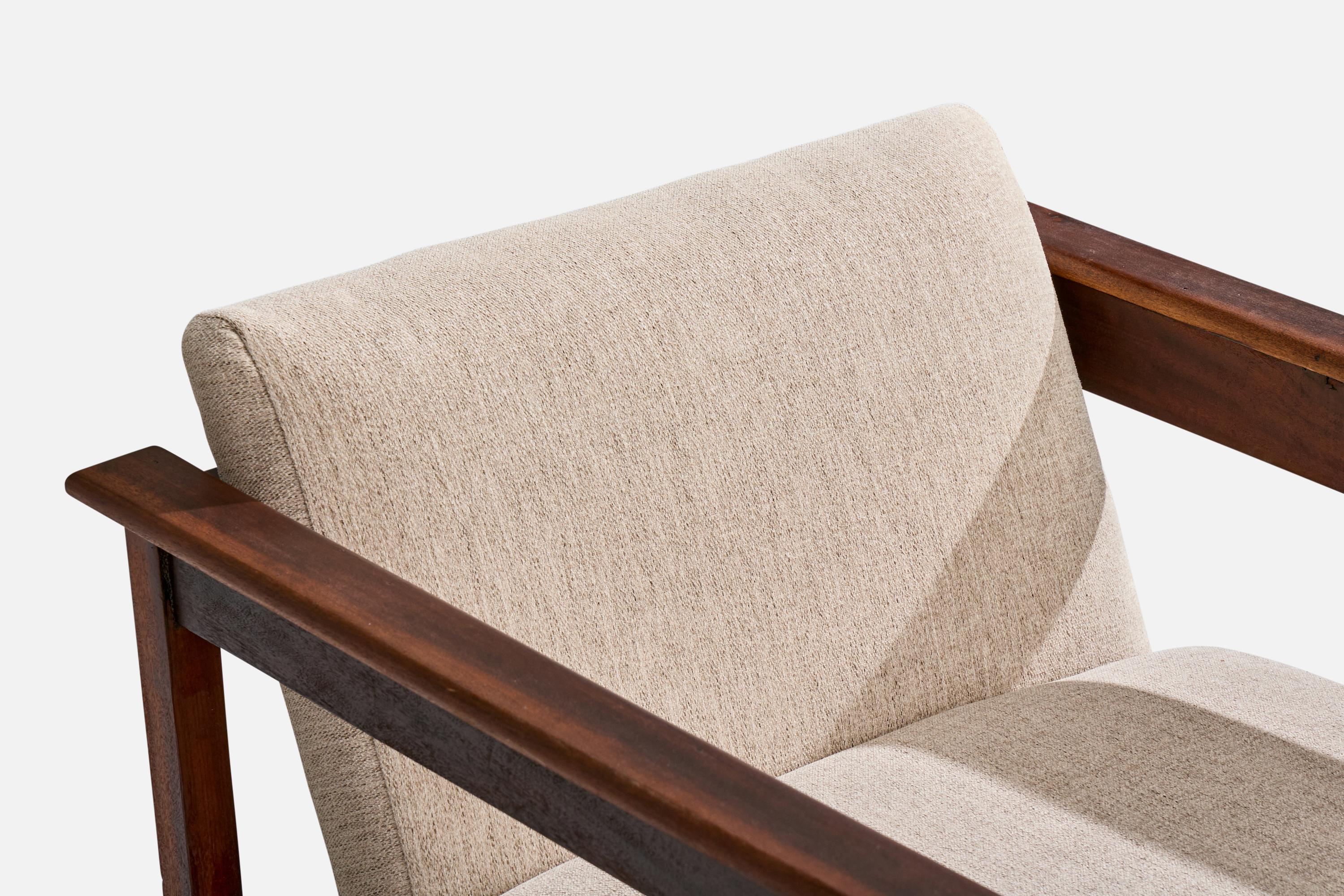 Brazilian Designer, Lounge Chairs, Wood, Fabric, Brazil, 1960s in vendita 2