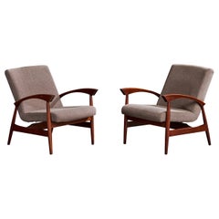Brazilian Designer, Lounge Chairs, Wood, Fabric, Brazil, 1960s