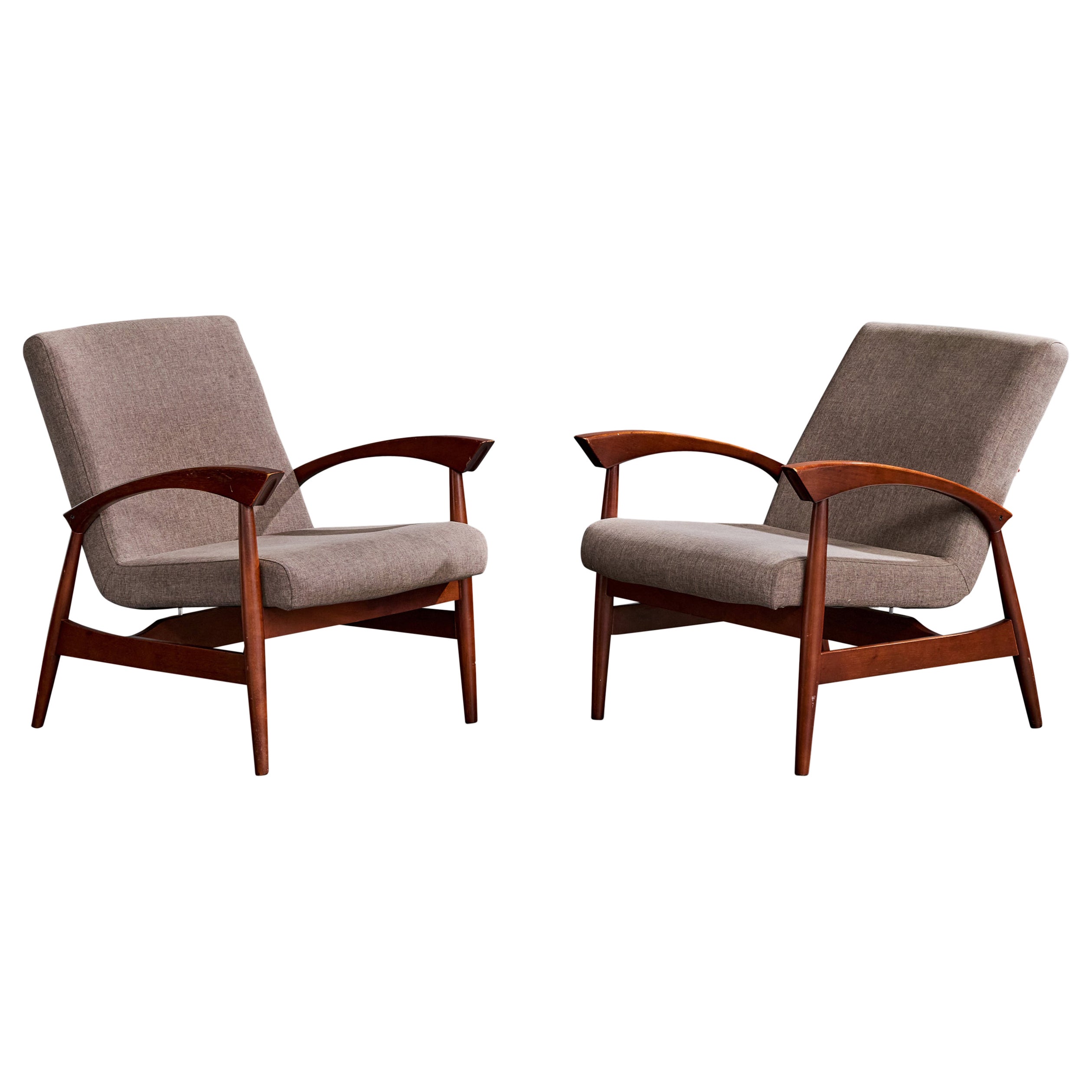 Designer brésilien, chaises longues, Wood, tissu, Brésil, années 1960