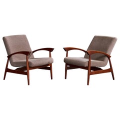 Brazilian Designer, Lounge Chairs, Wood, Fabric, Brazil, 1960s