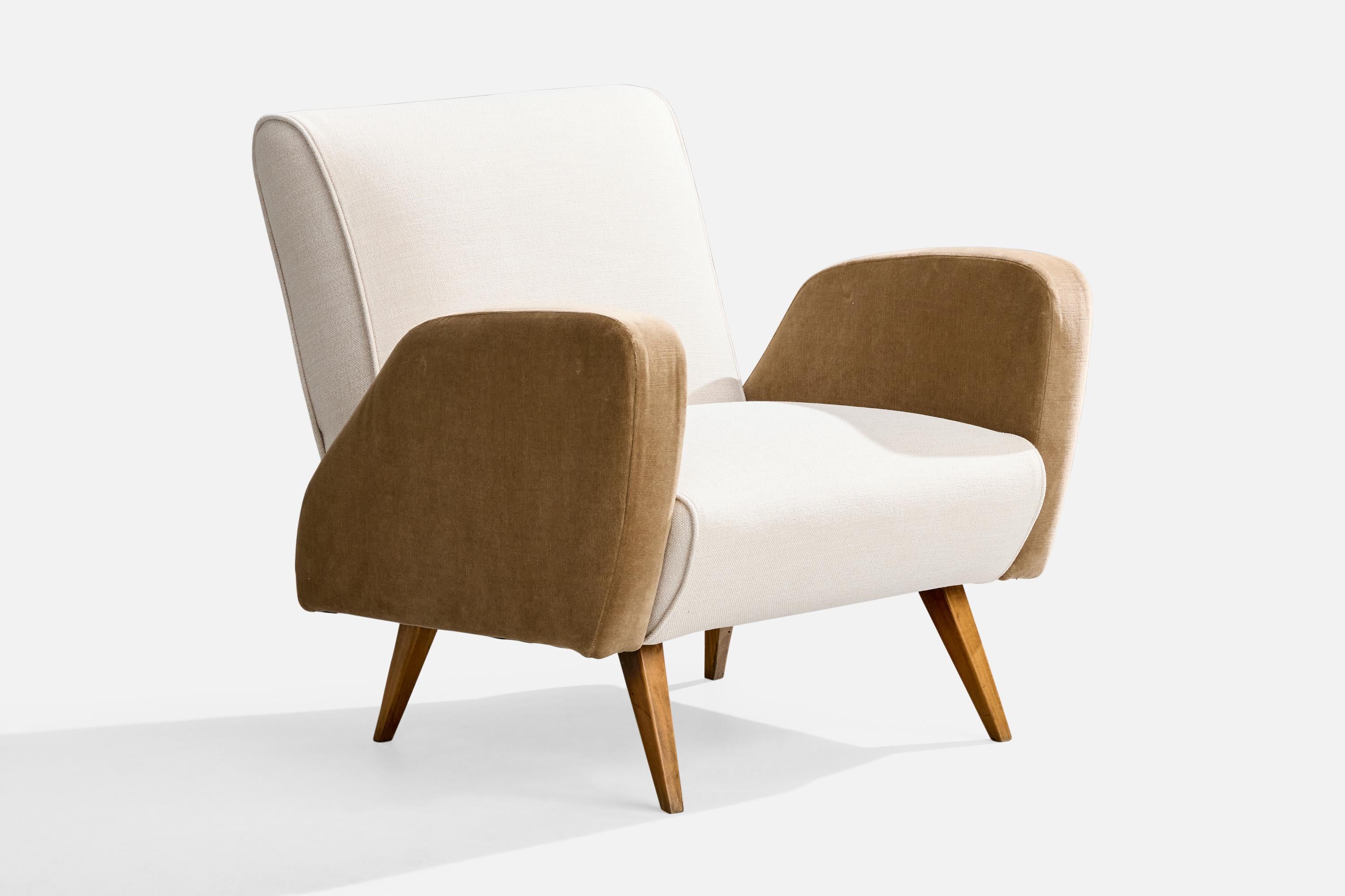 Mid-20th Century Brazilian Designer, Lounge Chairs, Wood, Fabric, Velvet, Brazil, 1950s For Sale