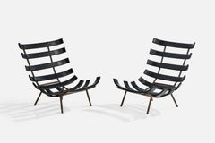 Brazilian Designer, Lounge Chairs, Wood, Iron, Brazil, 1950s