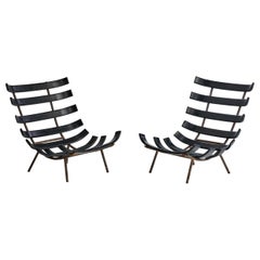 Designer brésilien, chaises longues, Wood, Iron, Brésil, années 1950