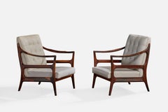Brazilian Designer, Lounge Chairs, Wood, Leather, Brazil, 1950s