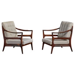 Diseñador brasileño, sillas de salón, madera, cuero, Brasil, años 50