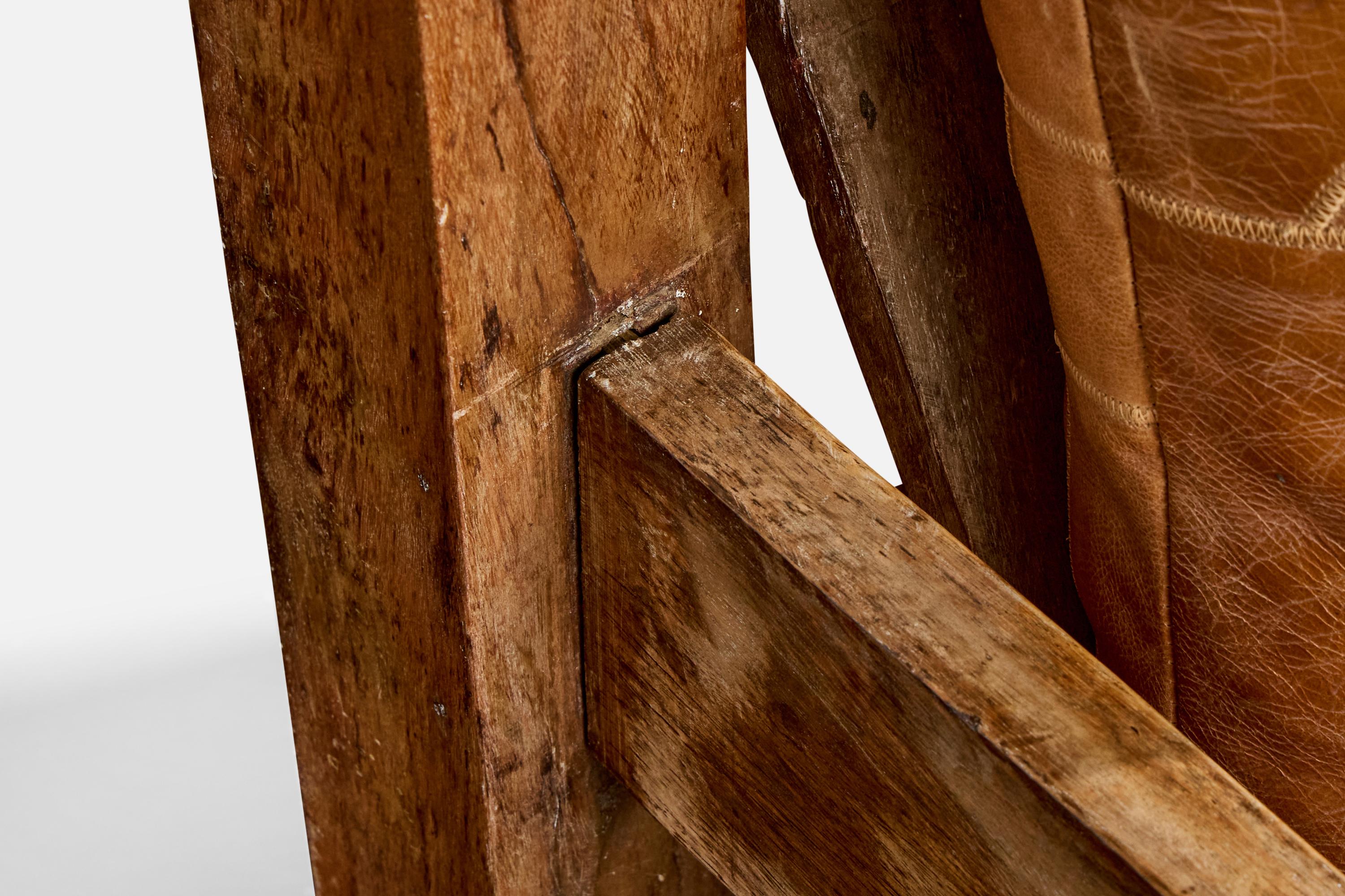 Brasilianischer Designer, Lounge-Sessel, Holz, Leder, Brasilien, 1970er Jahre im Angebot 7