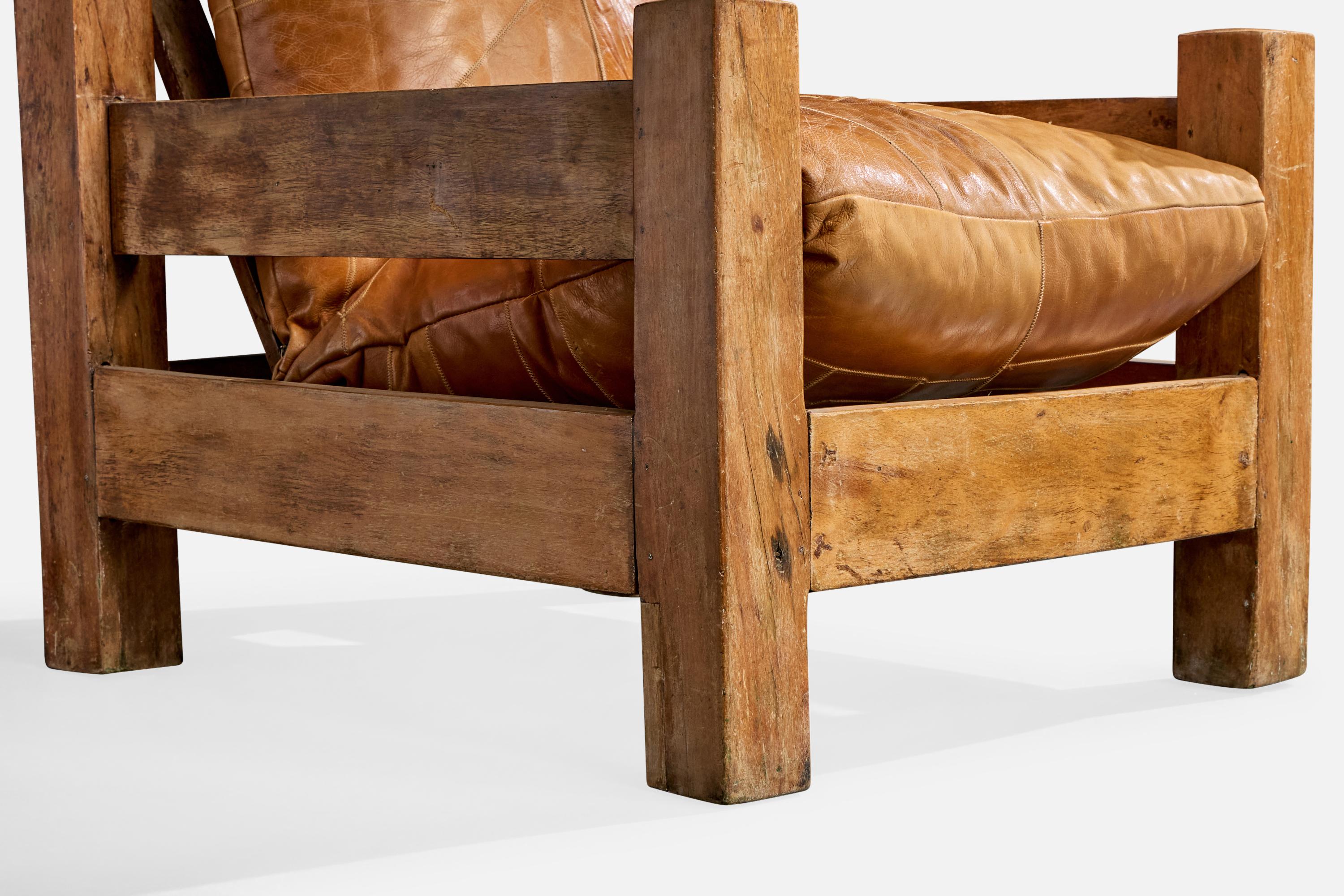 Brasilianischer Designer, Lounge-Sessel, Holz, Leder, Brasilien, 1970er Jahre im Angebot 8