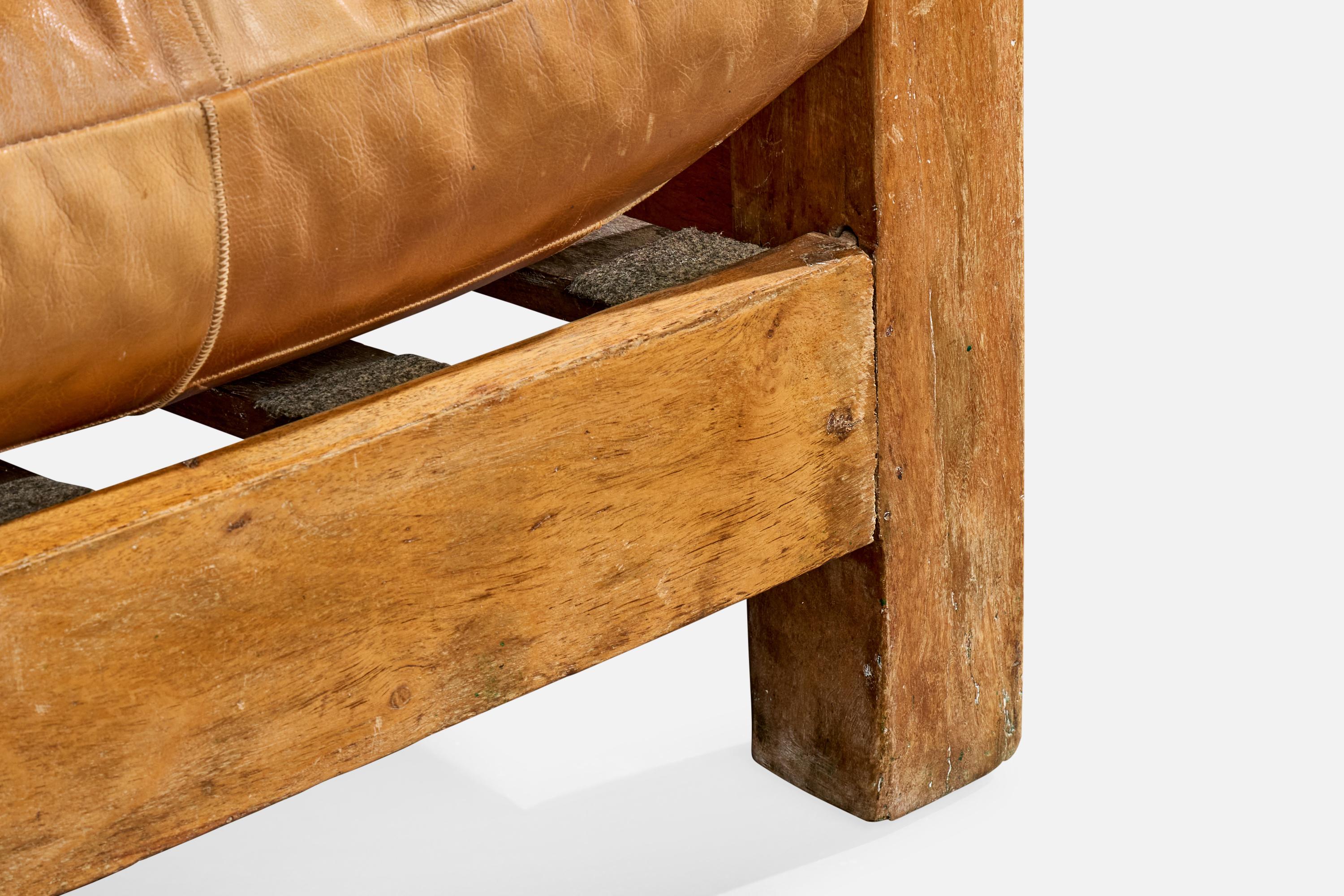 Brasilianischer Designer, Lounge-Sessel, Holz, Leder, Brasilien, 1970er Jahre im Angebot 9