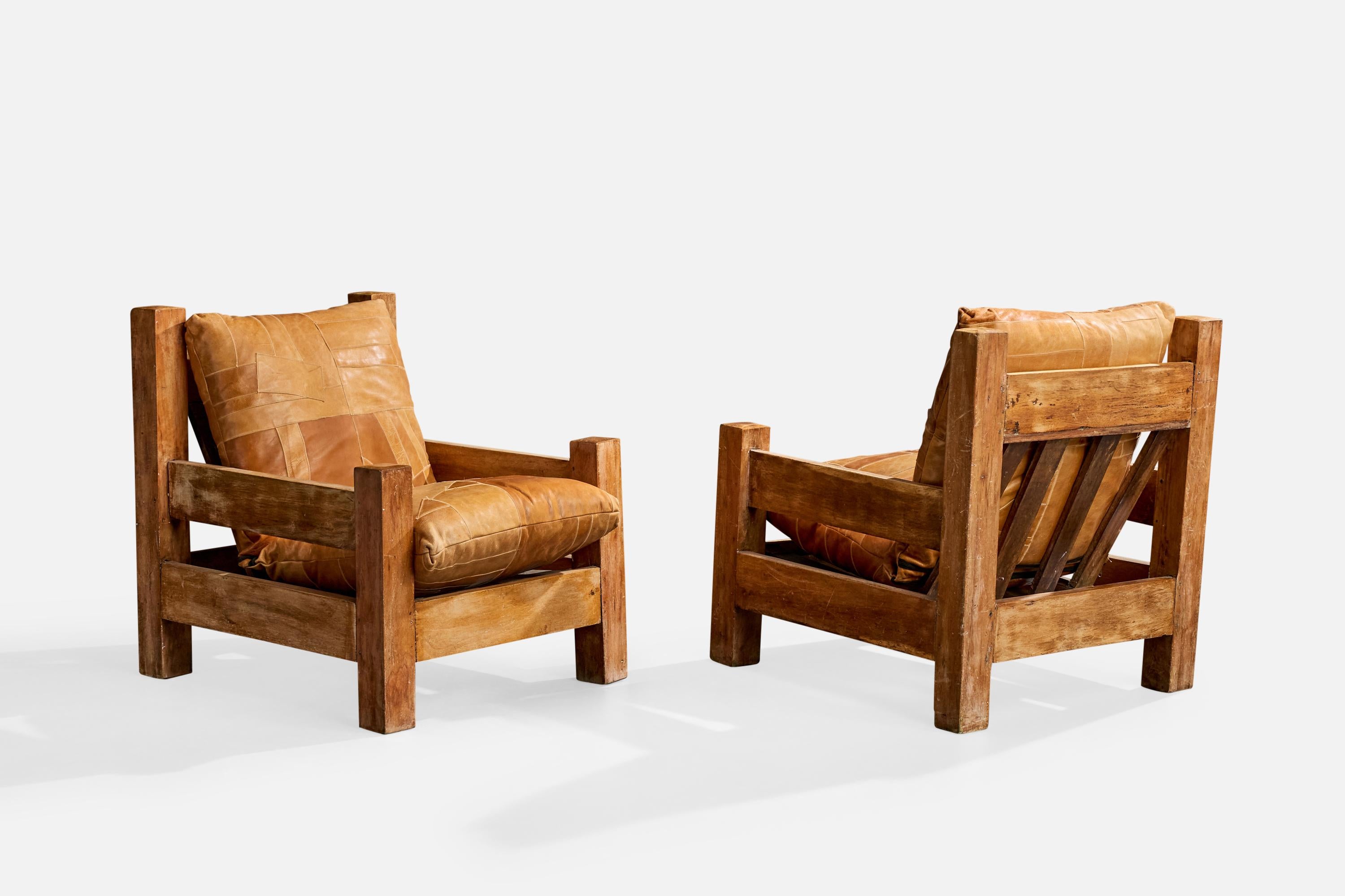 Brasilianischer Designer, Lounge-Sessel, Holz, Leder, Brasilien, 1970er Jahre (Moderne der Mitte des Jahrhunderts) im Angebot