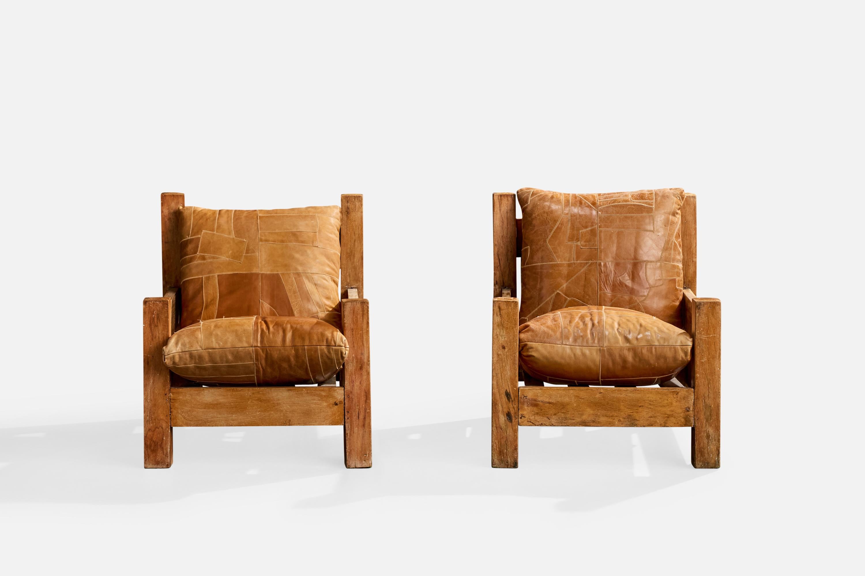 Brasilianischer Designer, Lounge-Sessel, Holz, Leder, Brasilien, 1970er Jahre im Zustand „Gut“ im Angebot in High Point, NC