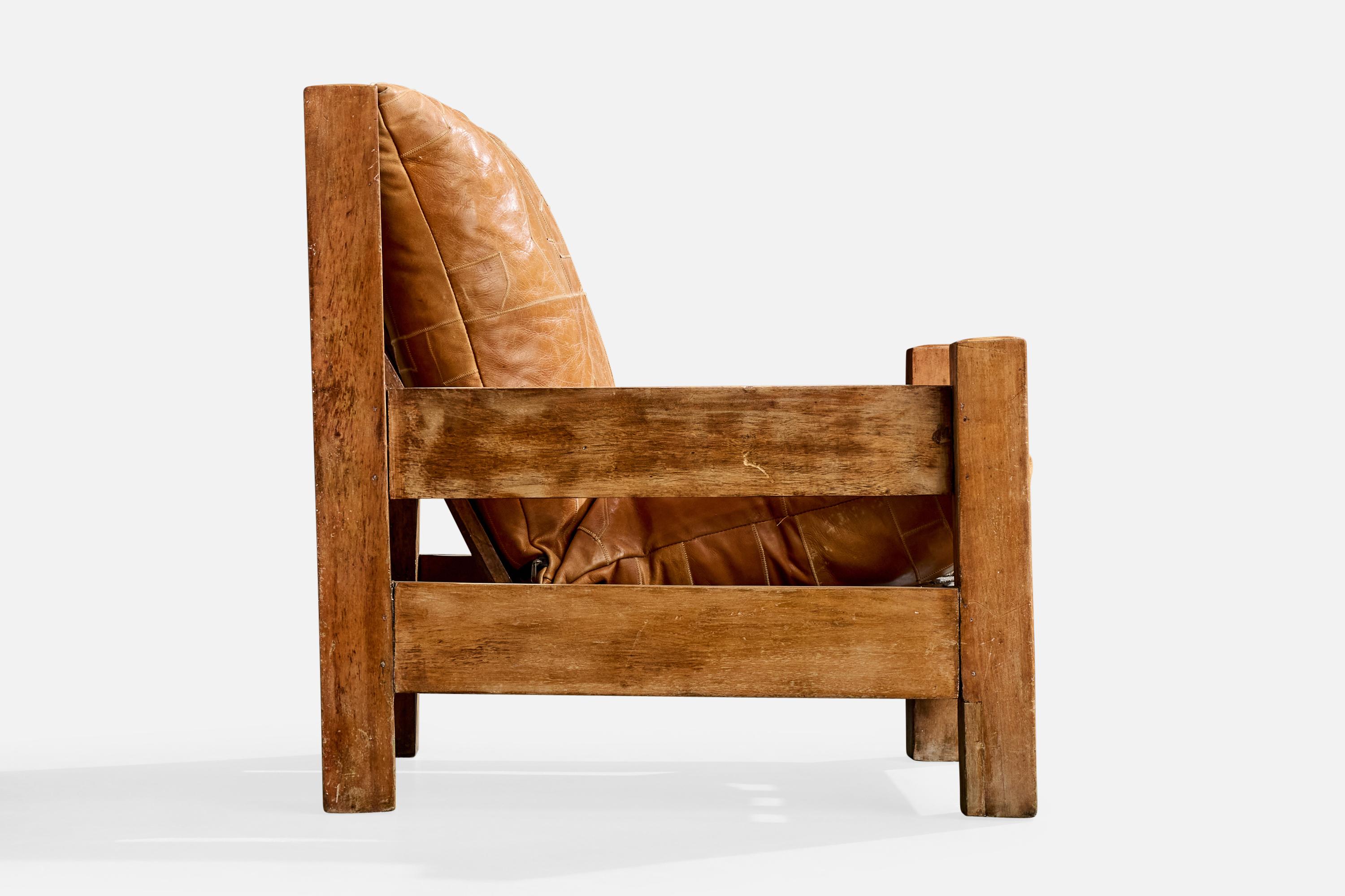 Brasilianischer Designer, Lounge-Sessel, Holz, Leder, Brasilien, 1970er Jahre im Angebot 2