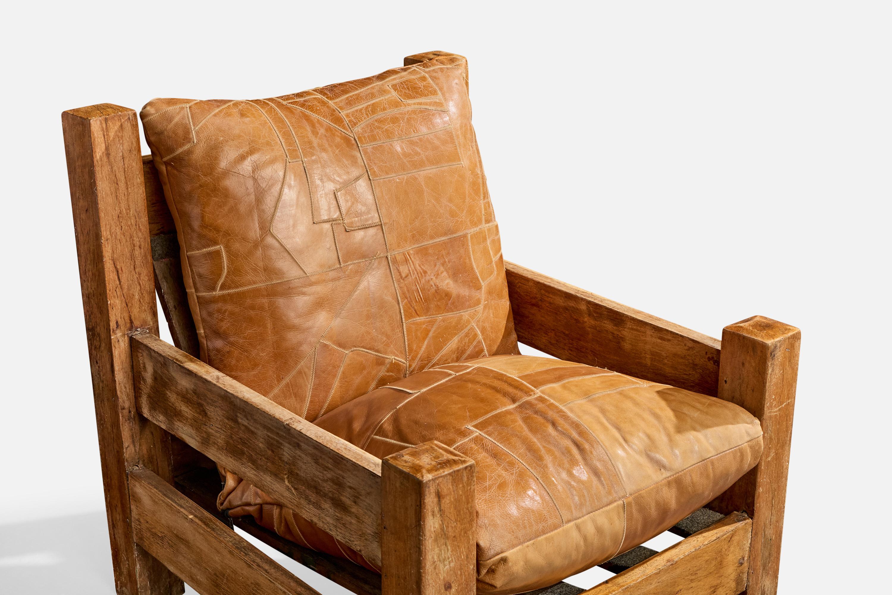 Brasilianischer Designer, Lounge-Sessel, Holz, Leder, Brasilien, 1970er Jahre im Angebot 3