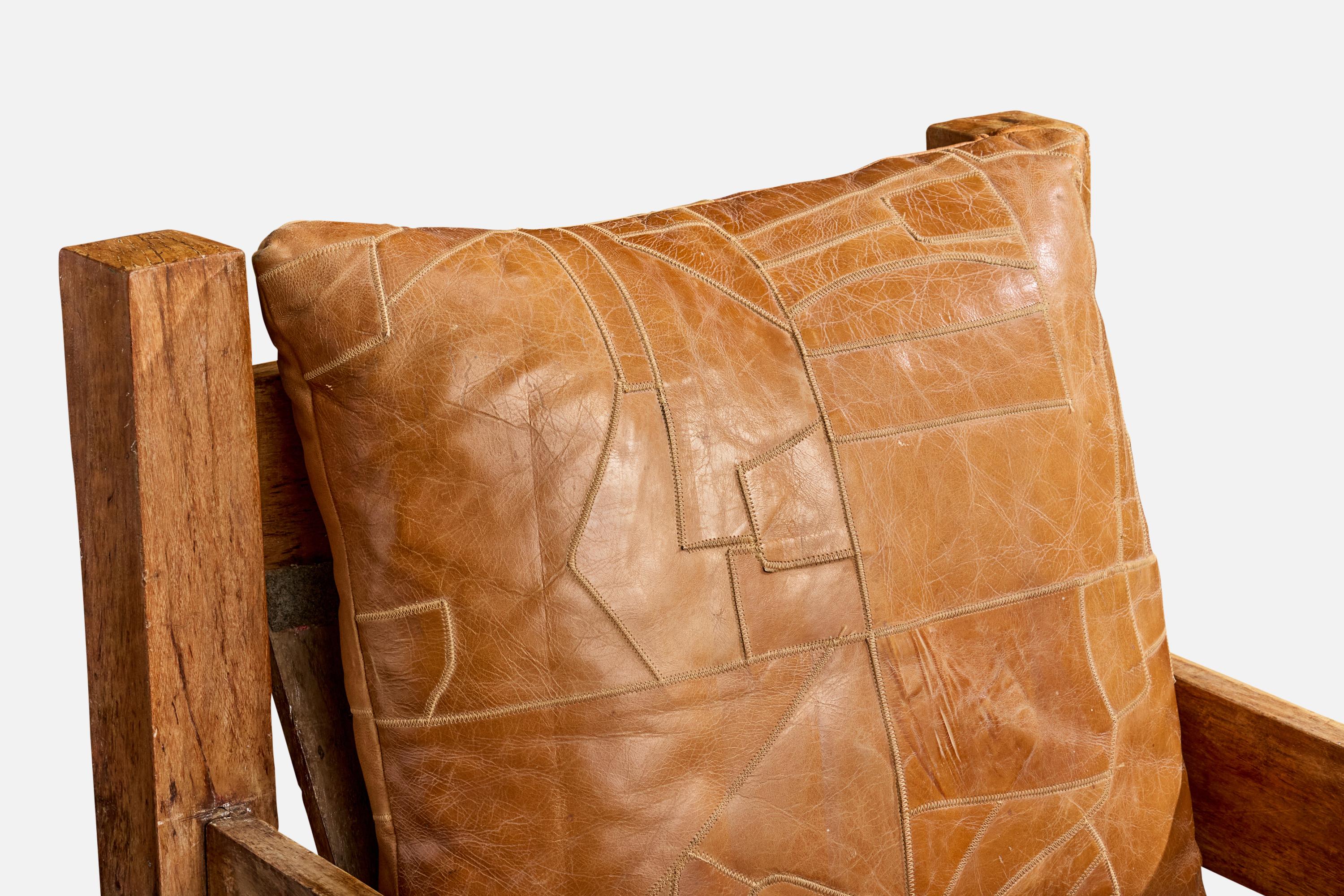 Brasilianischer Designer, Lounge-Sessel, Holz, Leder, Brasilien, 1970er Jahre im Angebot 4