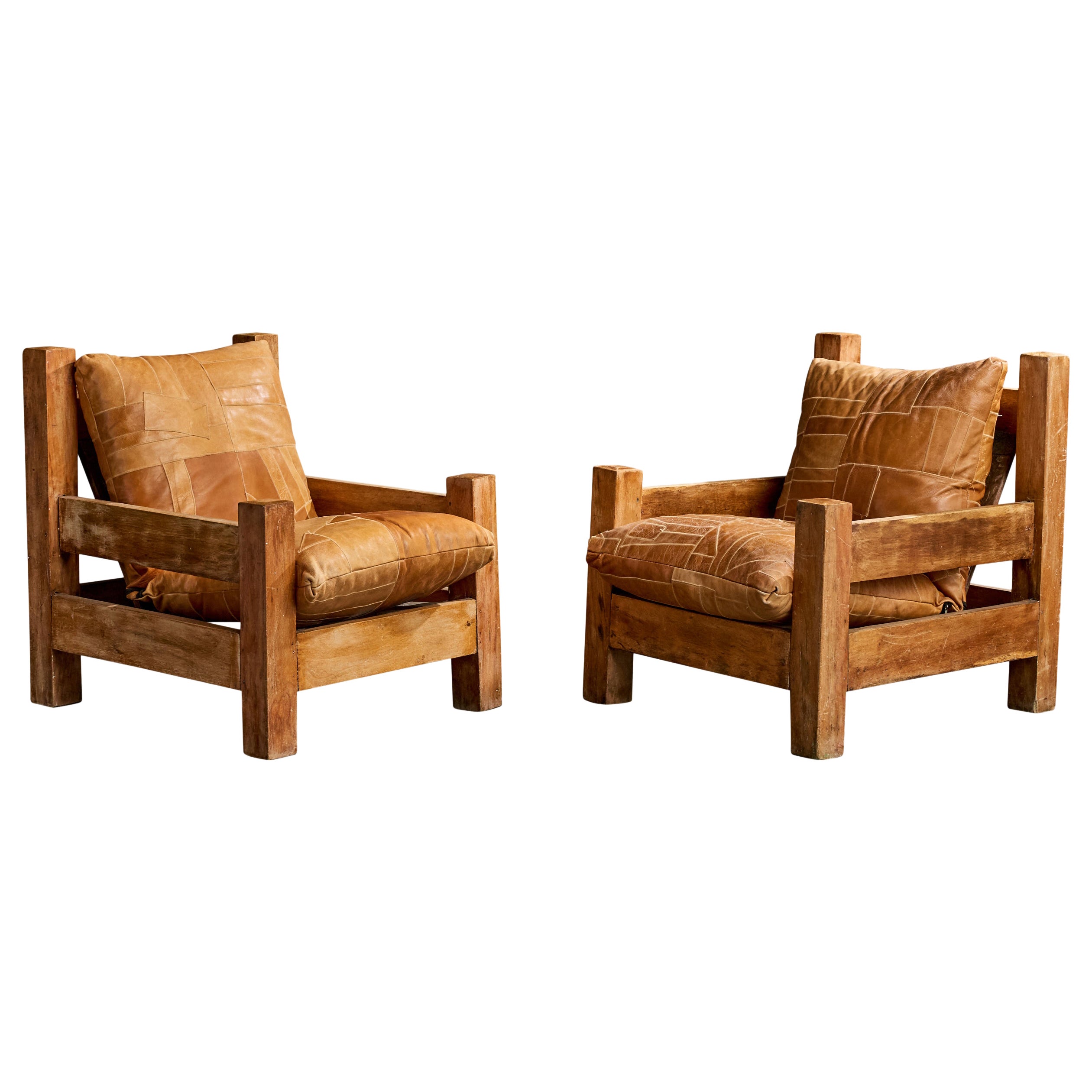 Designer brésilien, chaises longues, Wood, cuir, Brésil, années 1970