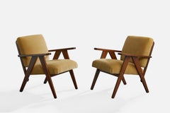 Brazilian Designer, Lounge Chairs, Wood, Mohair, Brazil, 1950s