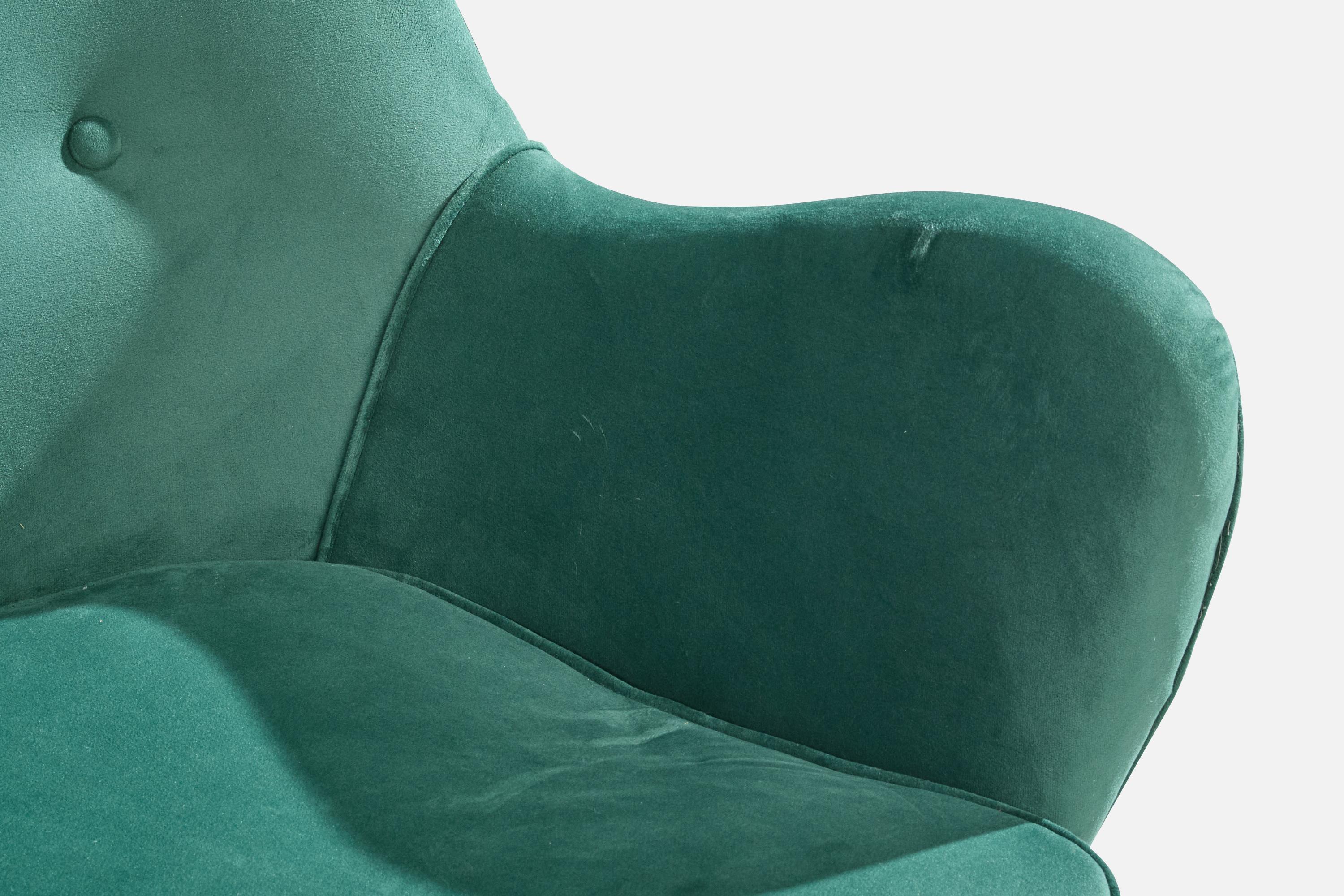 Brazilian Designer, Lounge Chairs, Wood, Velvet, Brazil, 1950s For Sale 5